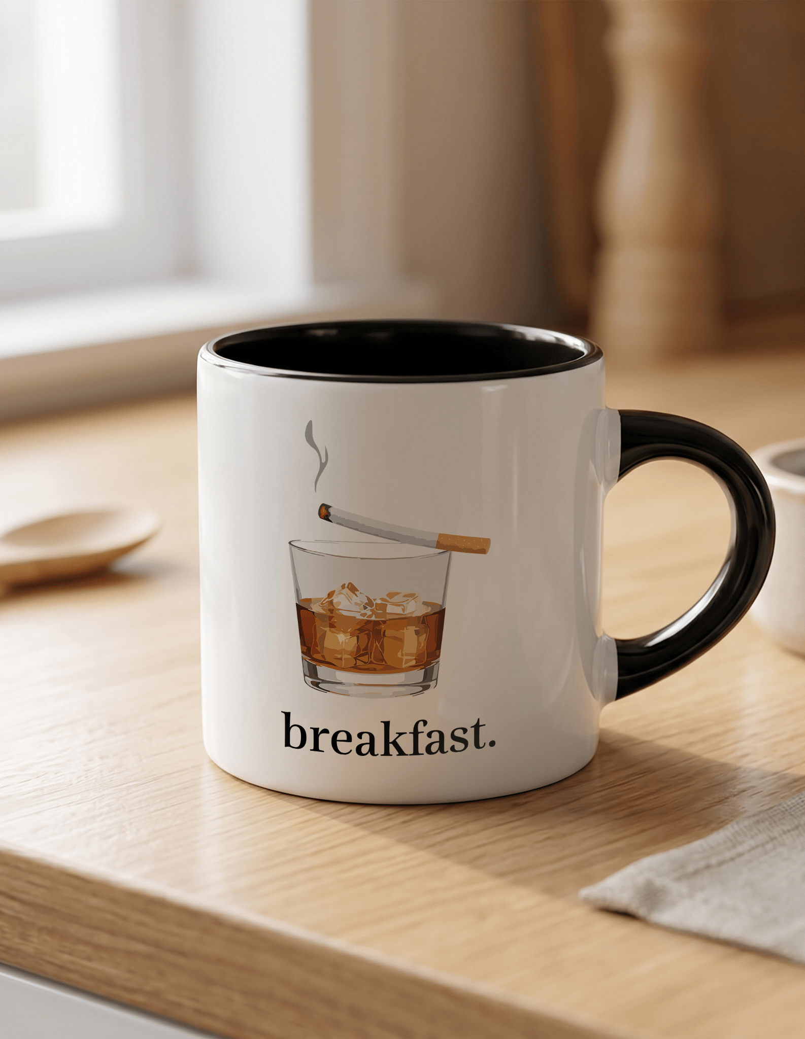 Breakfast 180 ml Beyaz Siyah Kahve Kupası
