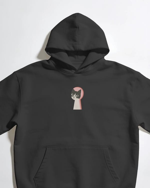 Cat Keyhole Unisex Siyah Kapüşonlu Sweatshirt