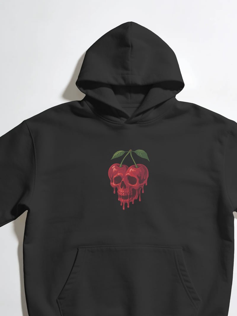 Cherry Skull Siyah Kapüşonlu Sweatshirt