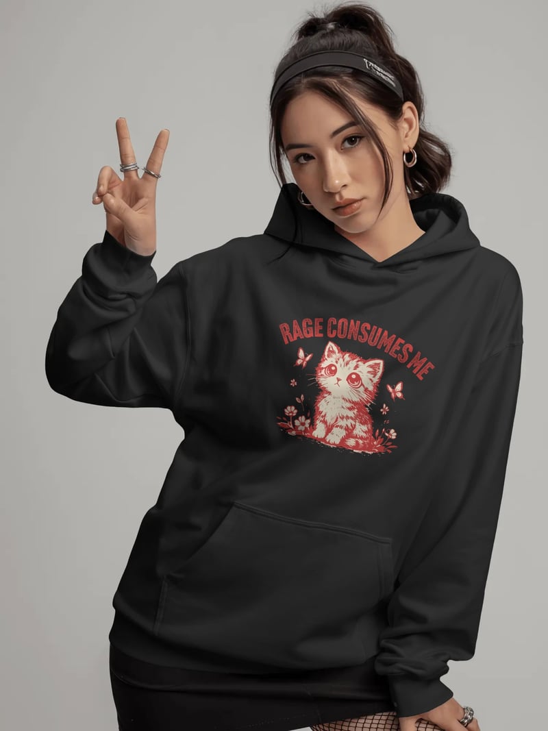 Rage Consumes Me Unisex Siyah Kapüşonlu Sweatshirt