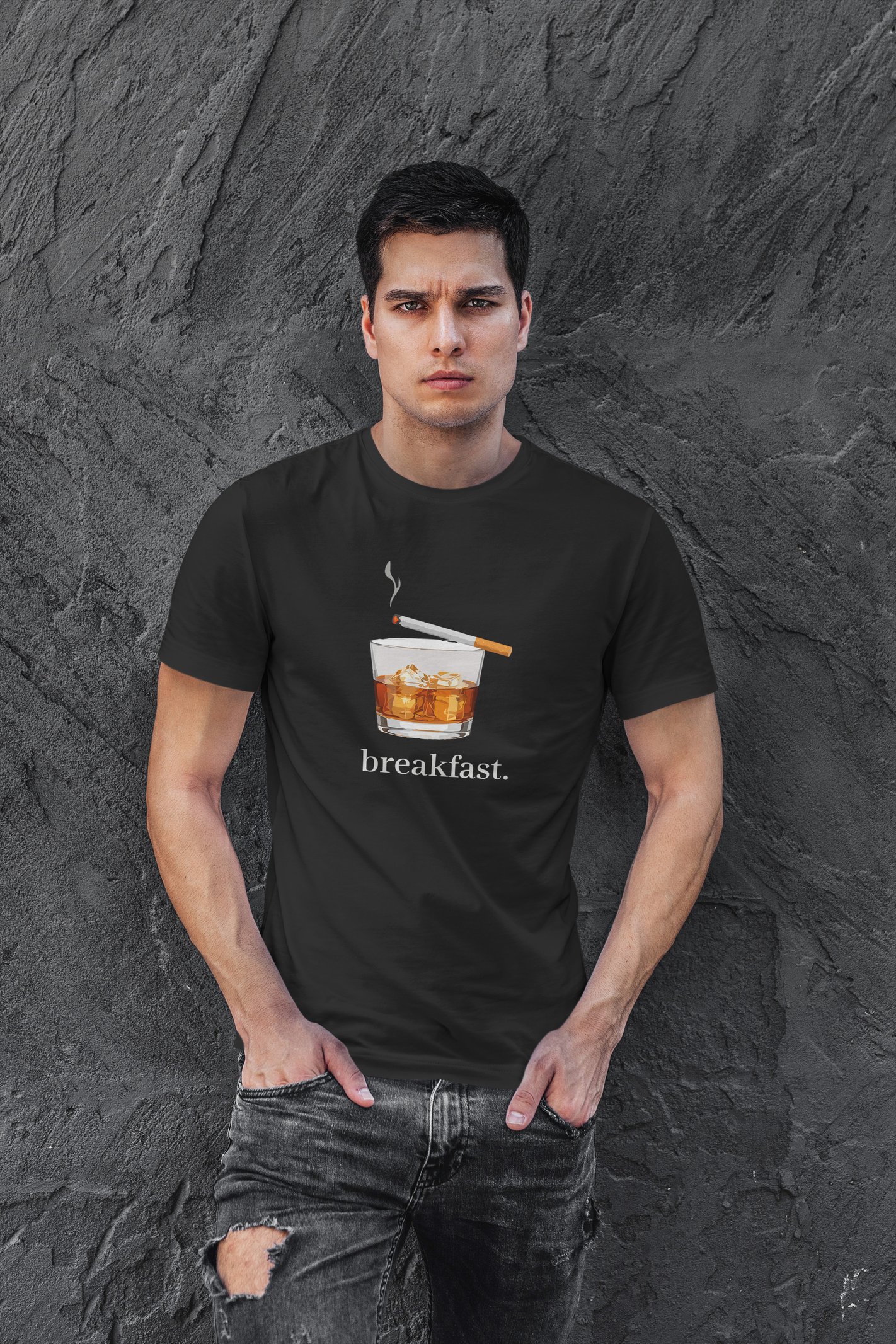 Breakfast Dijital Baskı Siyah Unisex Tişört