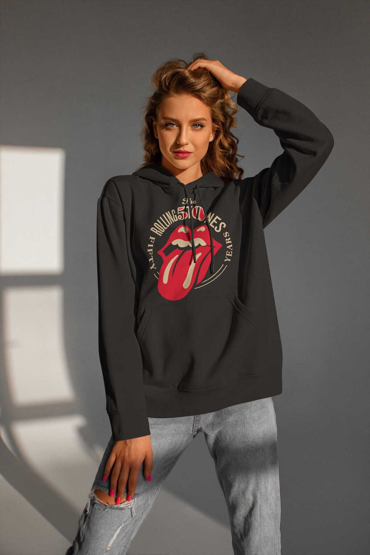 Rolling Stones Dijital Baskı Kapüşonlu Unisex Sweatshirt