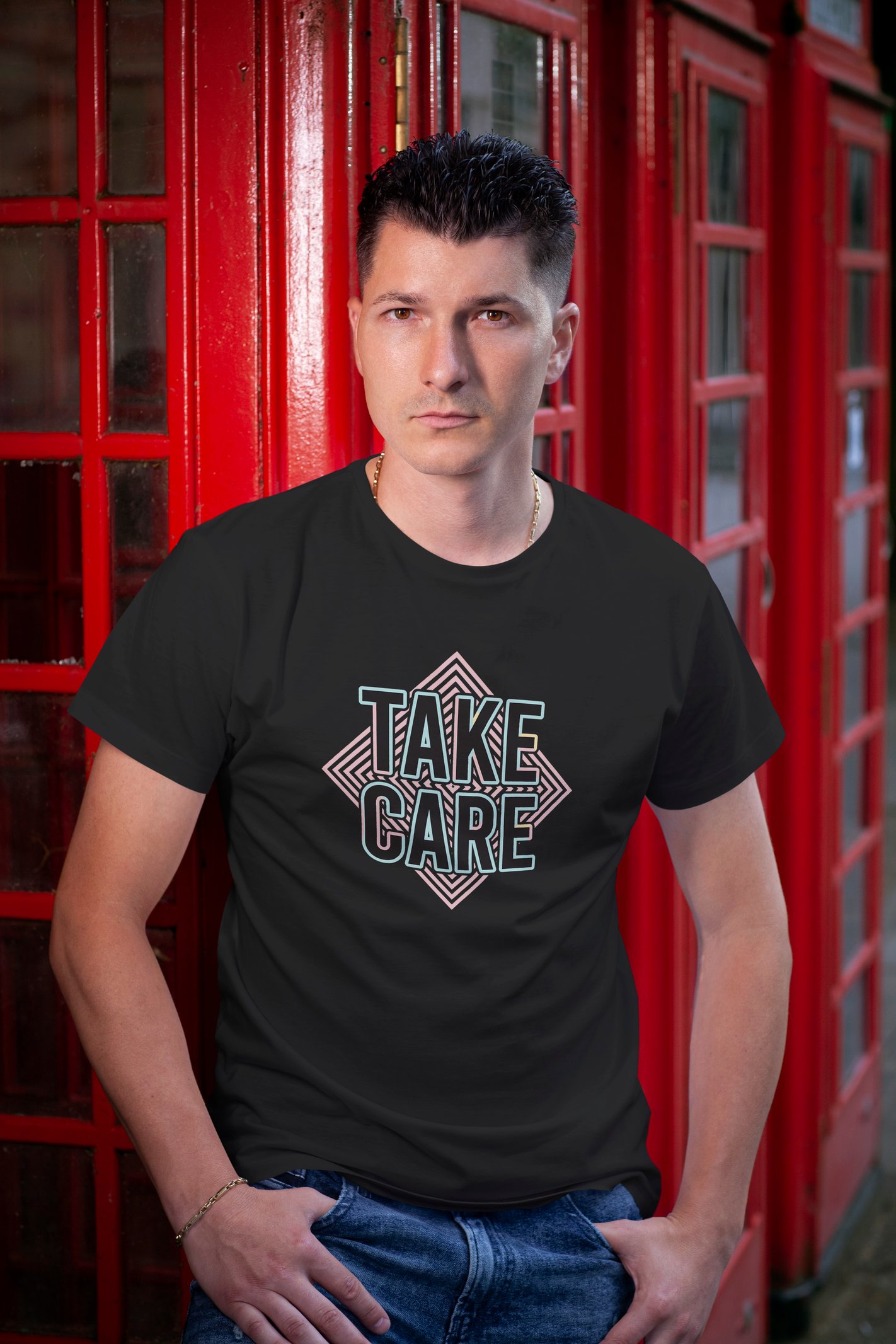 Take Care Dijital Baskılı Siyah Tişört
