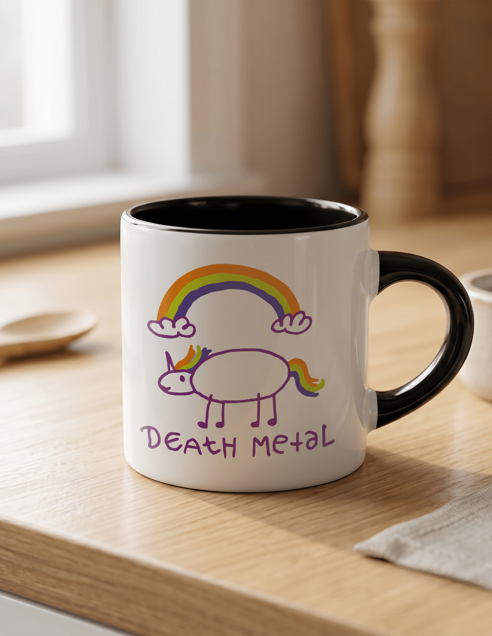 Death Metal 180 ml Beyaz Siyah Kahve Kupası