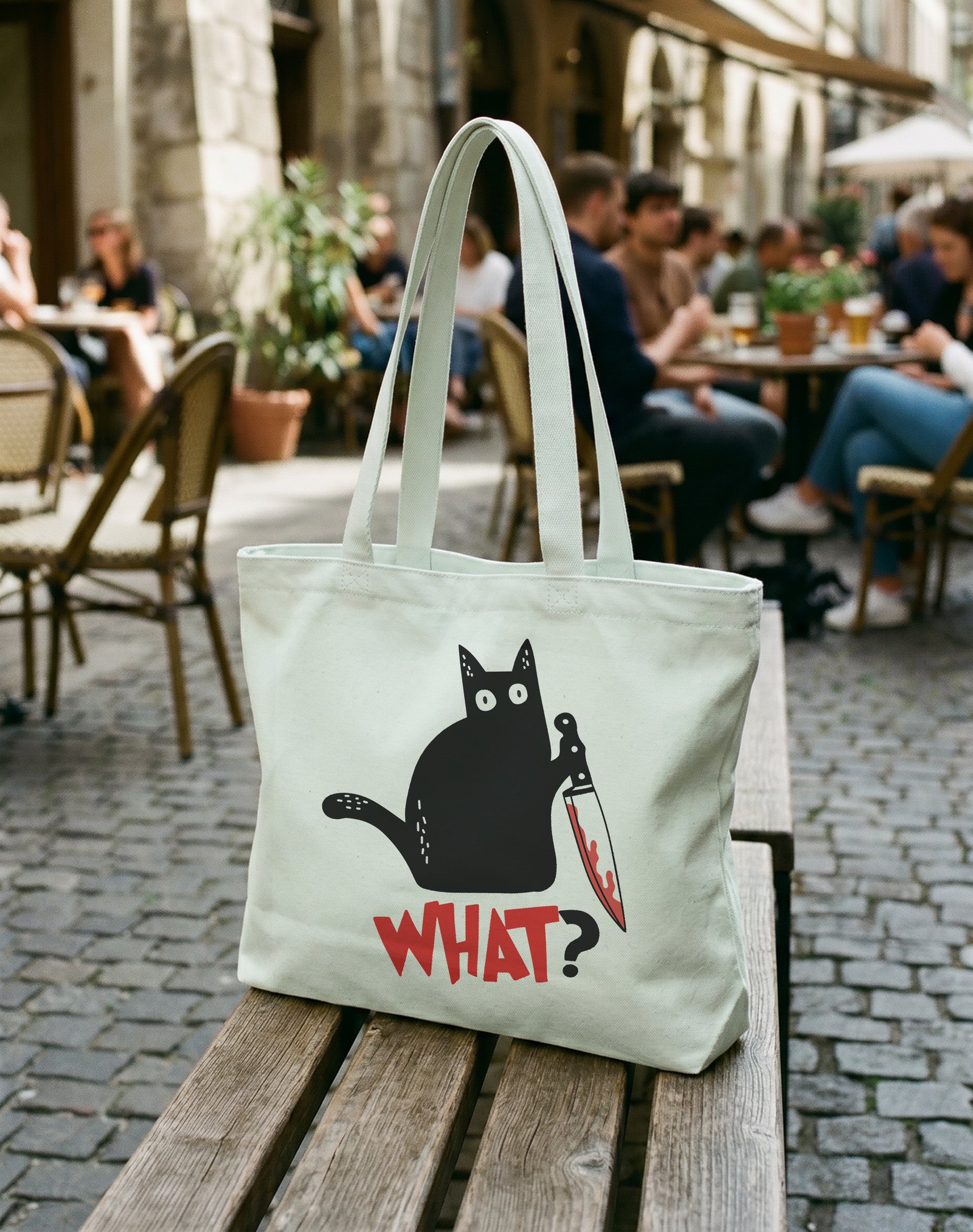 What? Kedi Kanvas Astarlı Fermuarlı Omuz Çantası