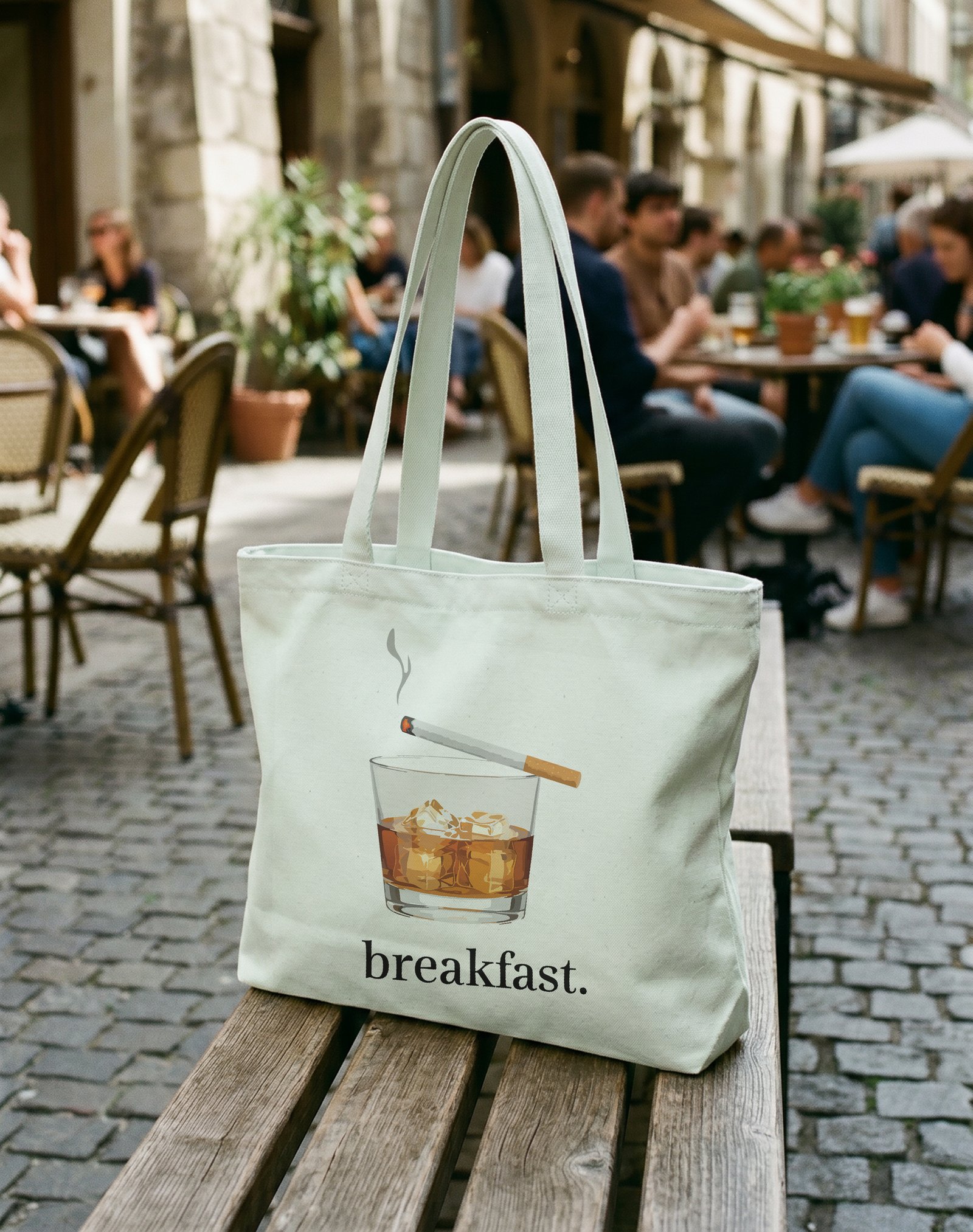 Breakfast Kanvas Astarlı Fermuarlı Omuz Çantası