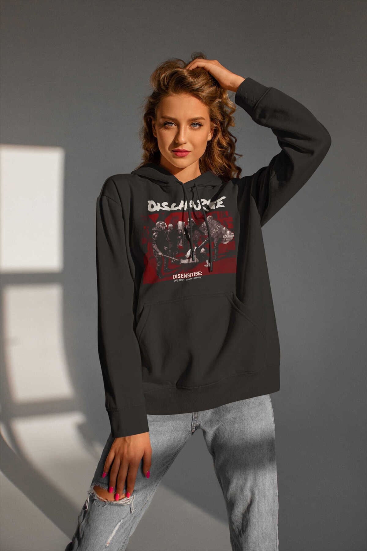 Discharge Dijital Baskı Kapüşonlu Unisex Sweatshirt