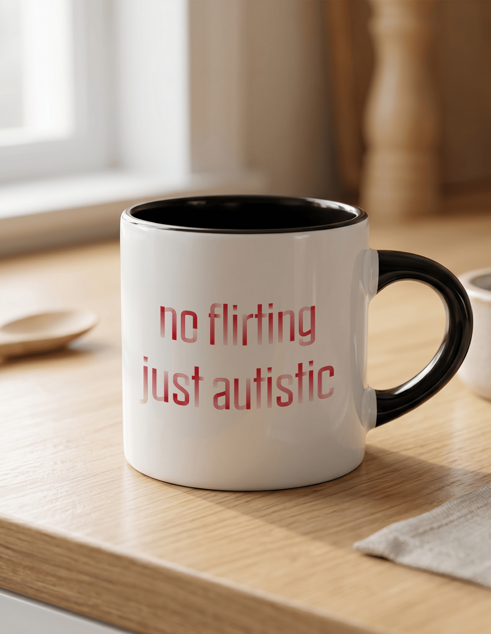 No Flirting 180 ml Beyaz Siyah Kahve Kupası