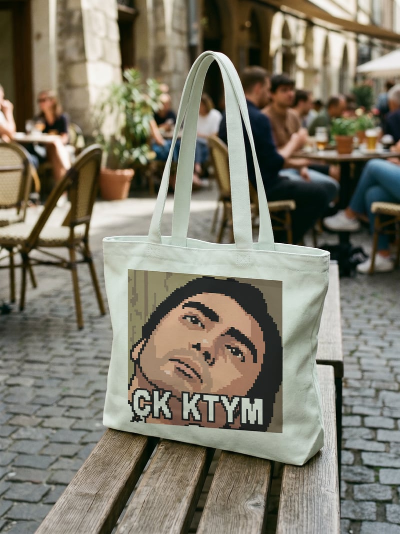Çok Kötüyüm Çk Ktym Fermuarlı Astarlı Körüklü Kanvas Çanta 35 x 40 cm