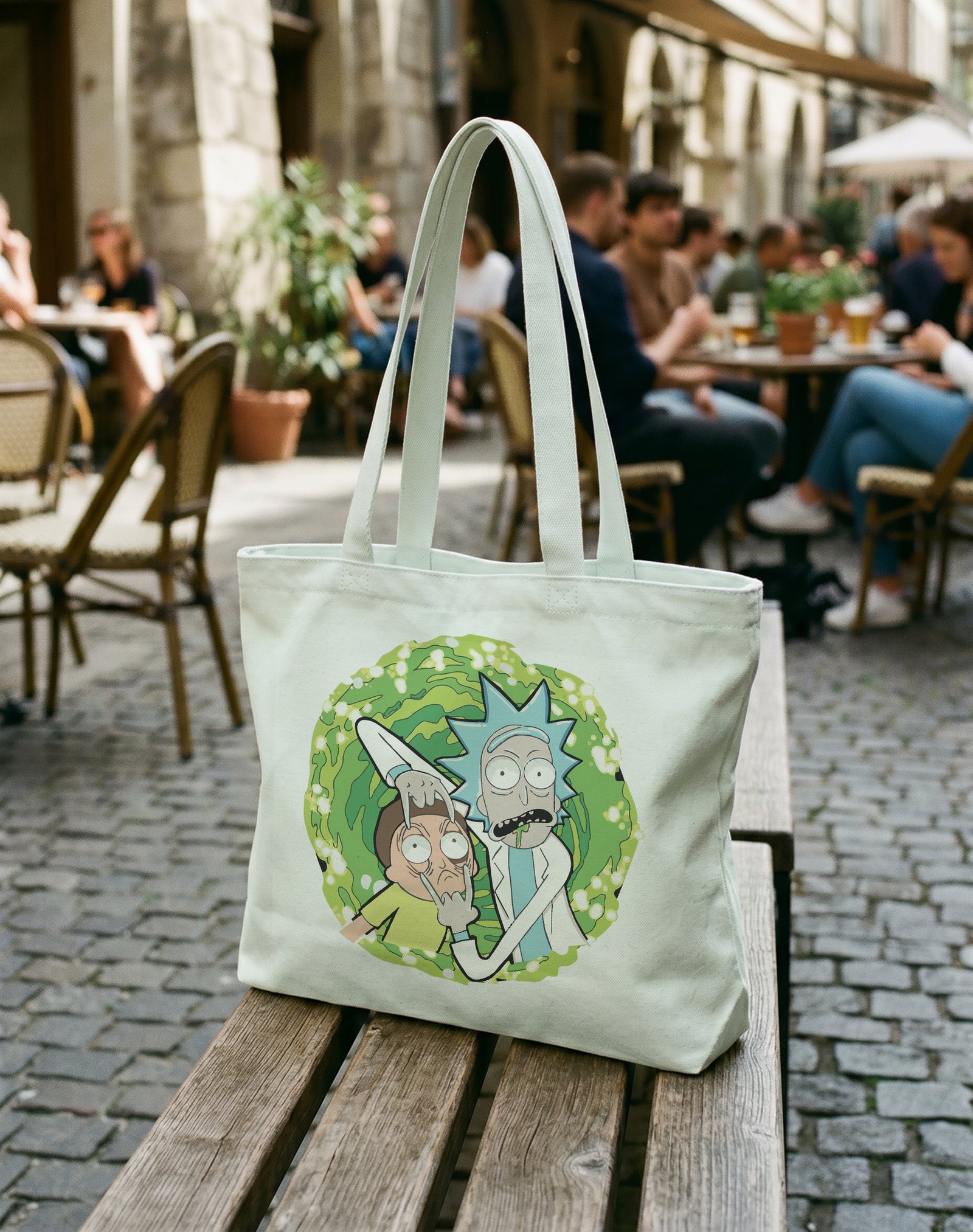 Rick and Morty Fermuarlı Astarlı Körüklü Kanvas Çanta 35 x 40 cm