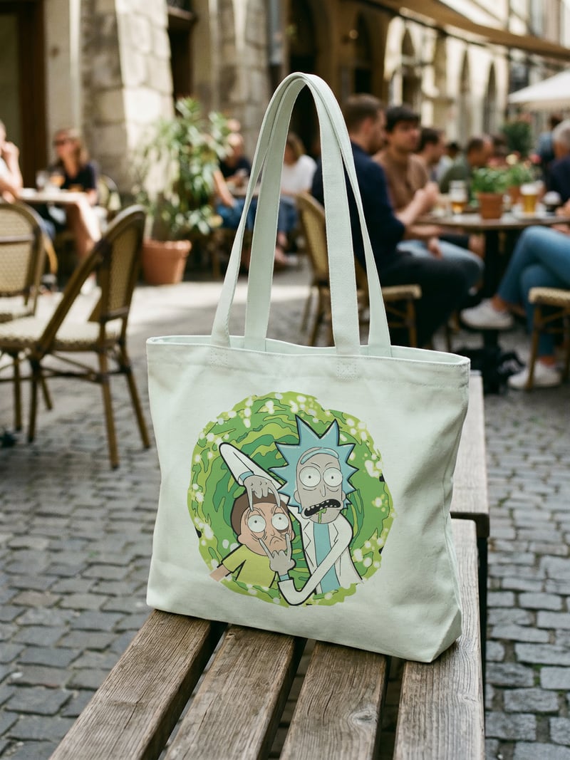 Rick and Morty Fermuarlı Astarlı Körüklü Kanvas Çanta 35 x 40 cm