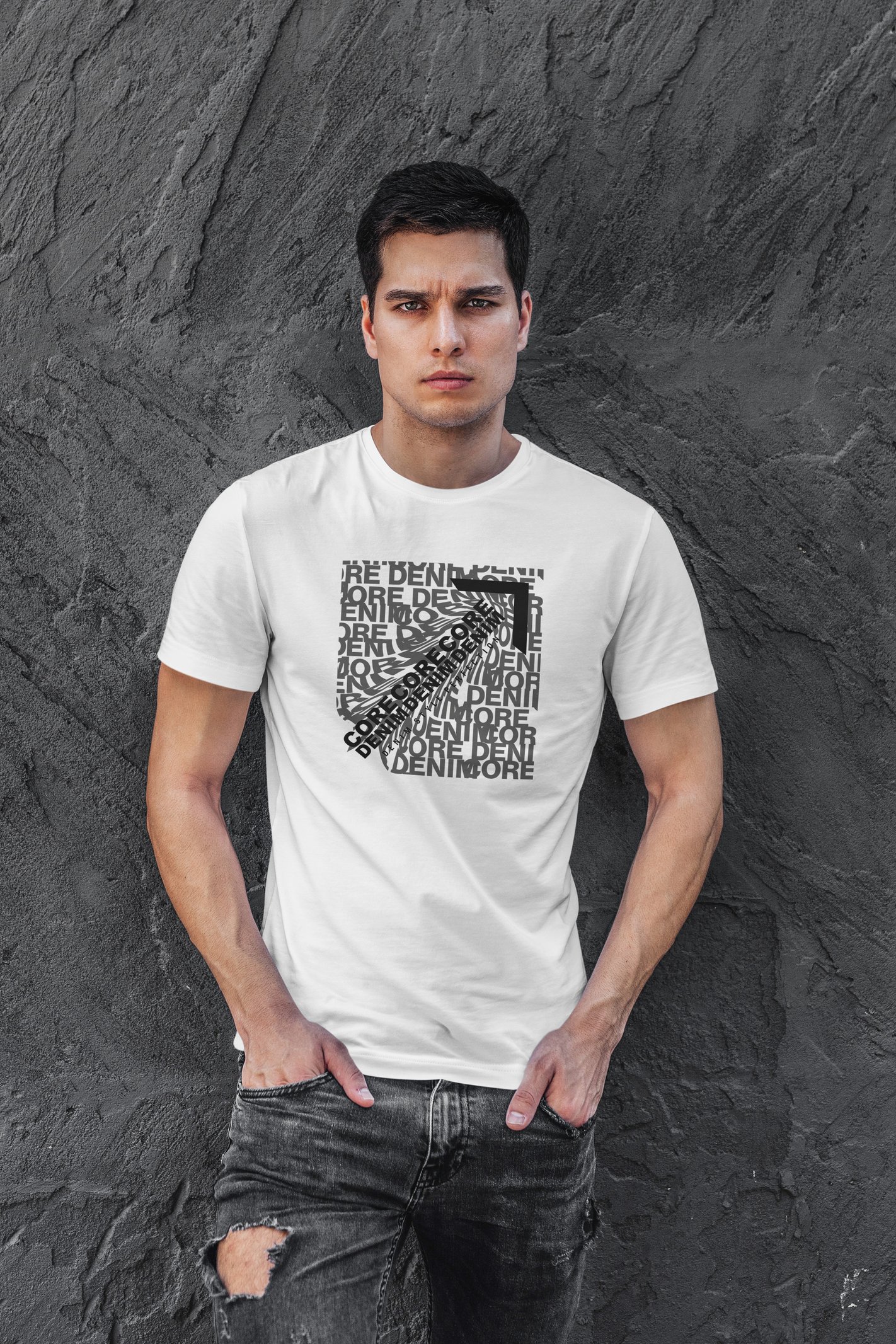 Core Denim Dijital Baskı Beyaz Unisex Tişört