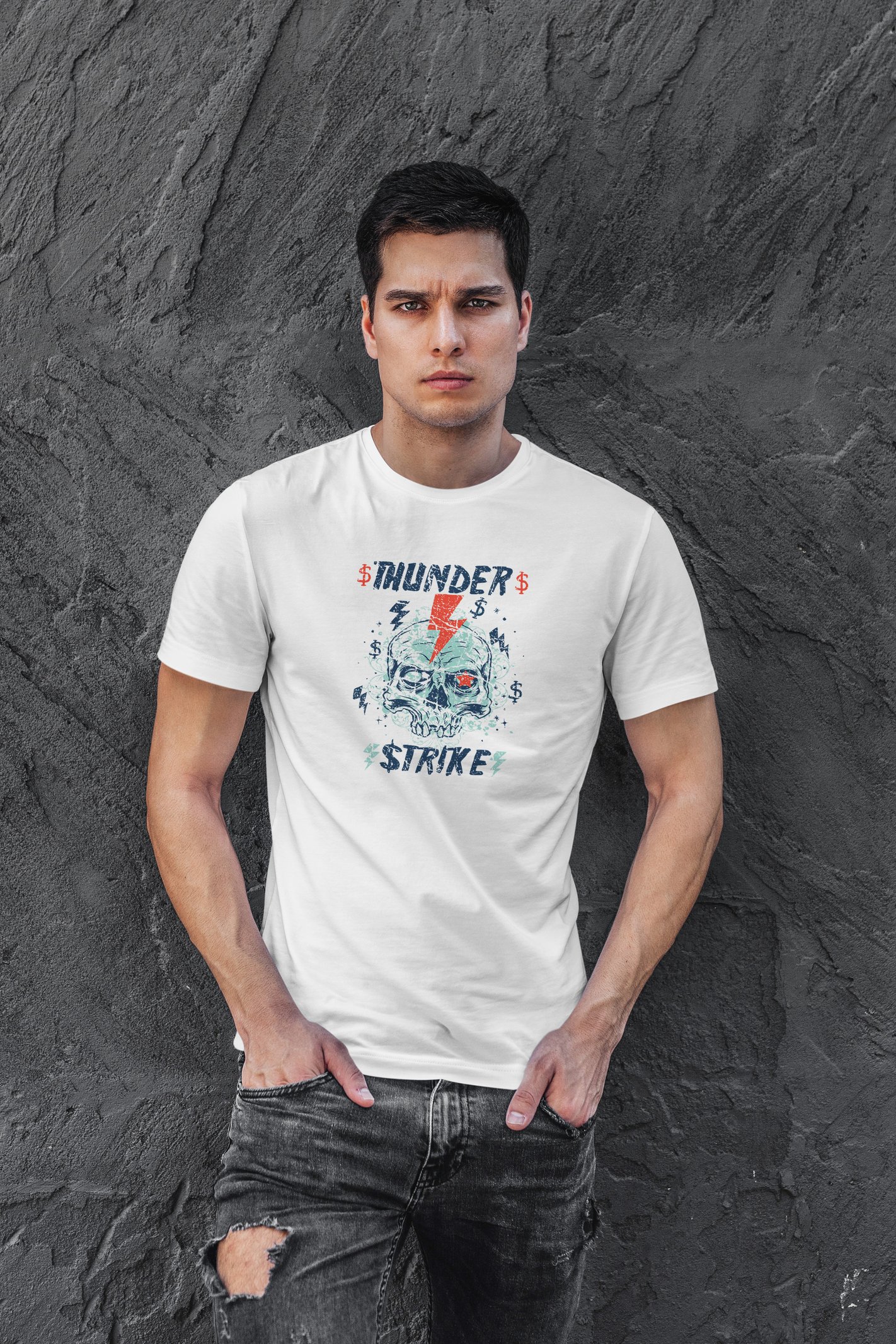 Thunder Dijital Baskı Beyaz Unisex Tişört