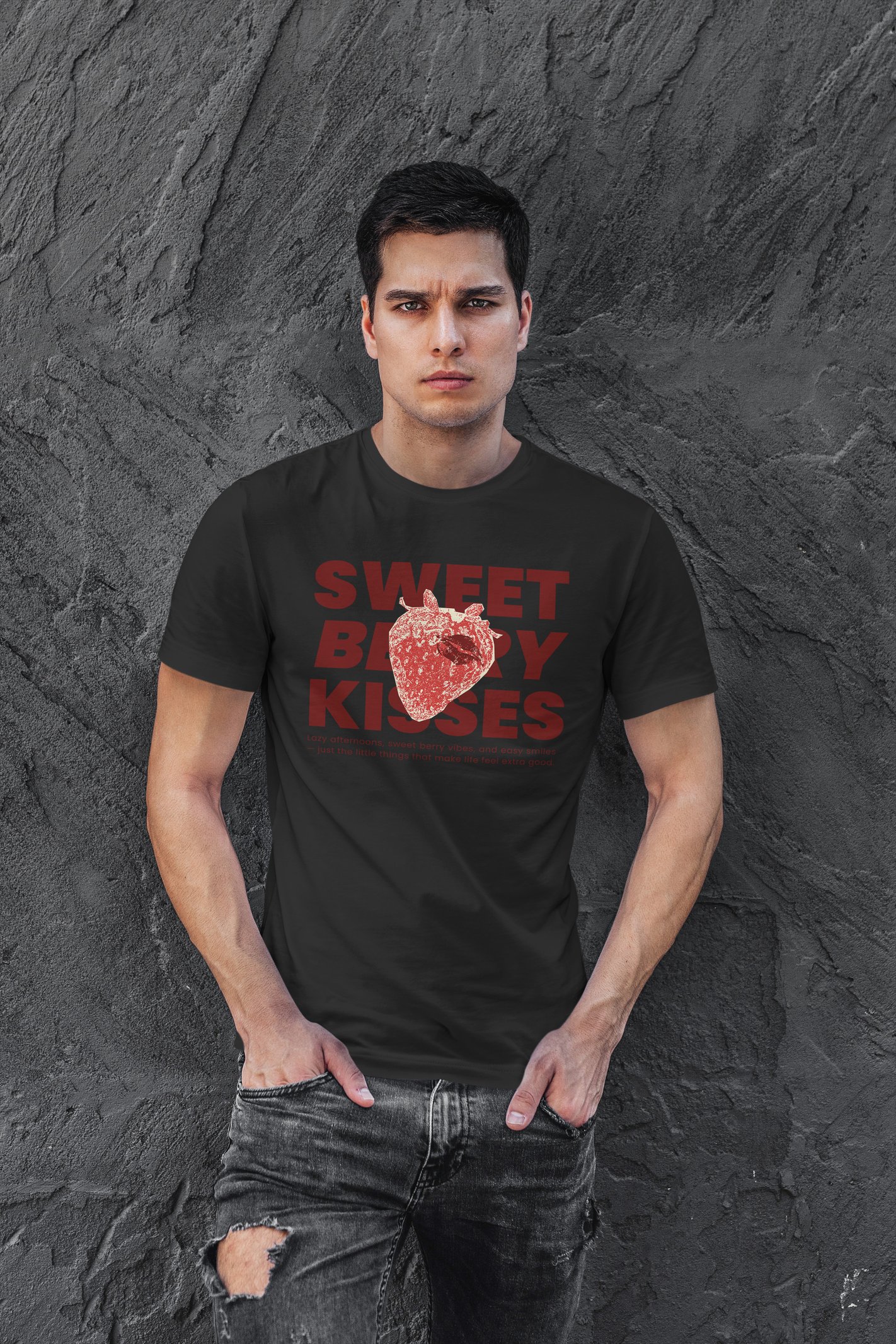 Berry Kisses Dijital Baskı Siyah Unisex Tişört
