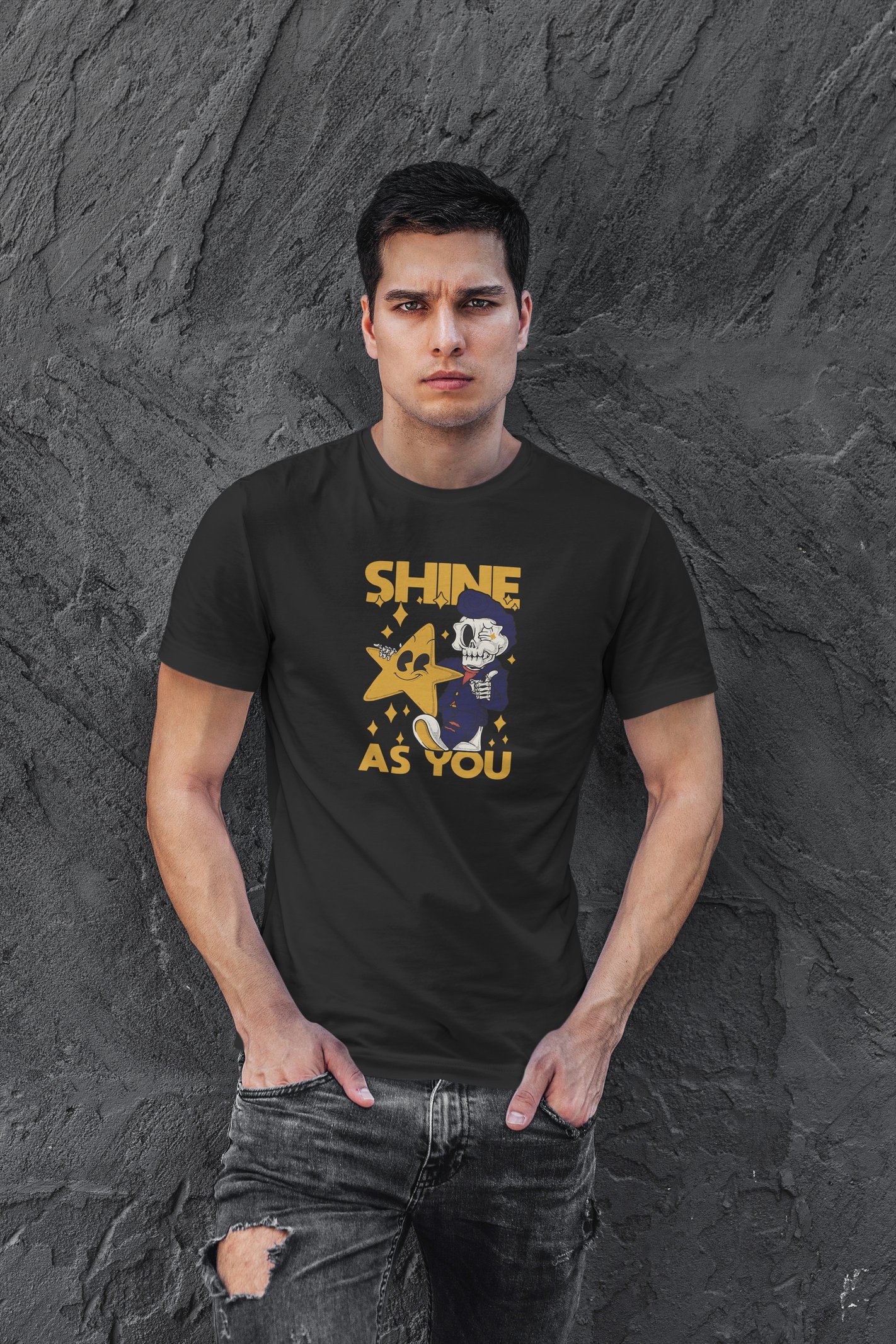 Shine Dijital Baskı Siyah Unisex Tişört