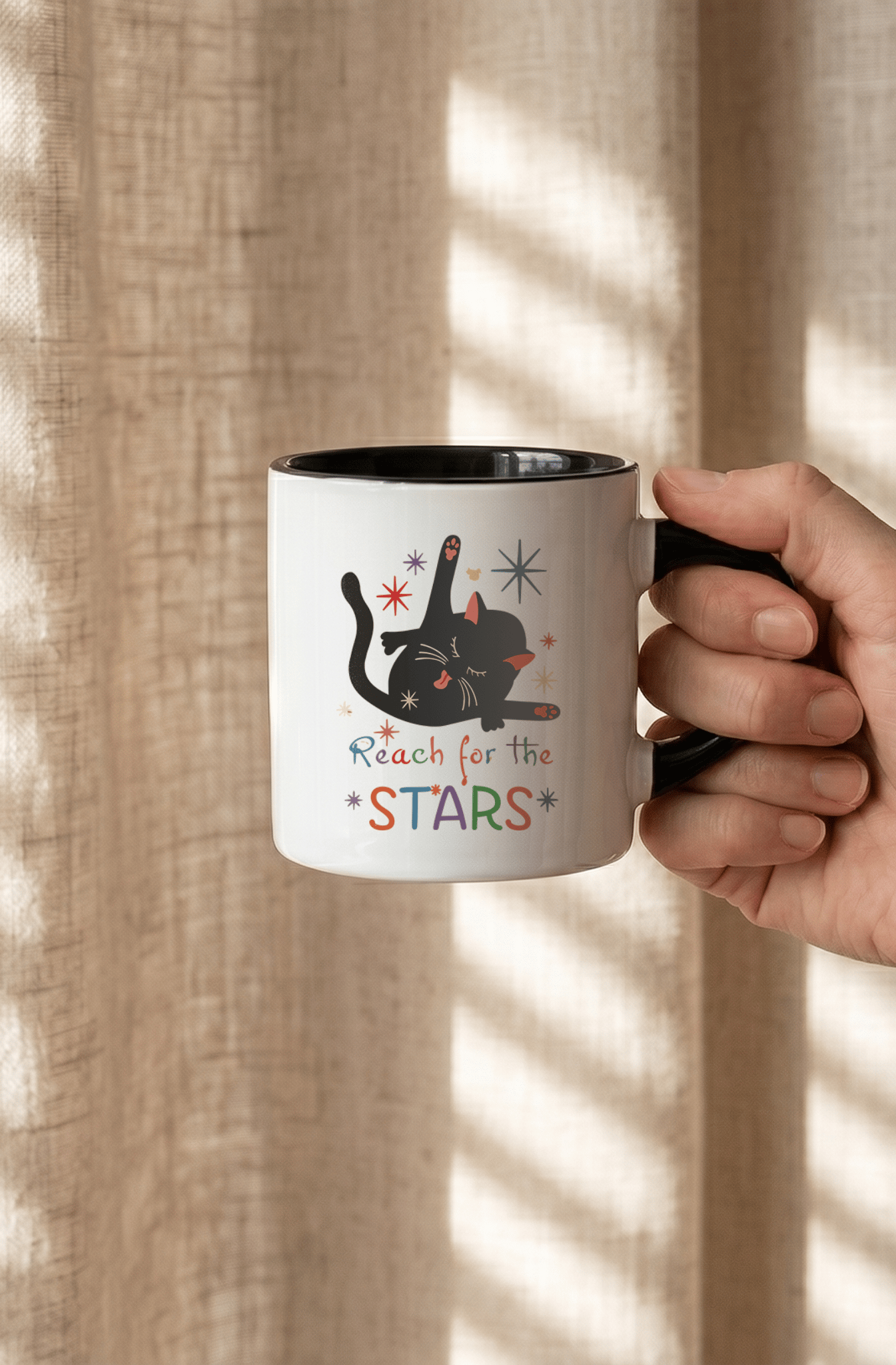 Reach for the Stars 180 ml Beyaz Siyah Kahve Kupası