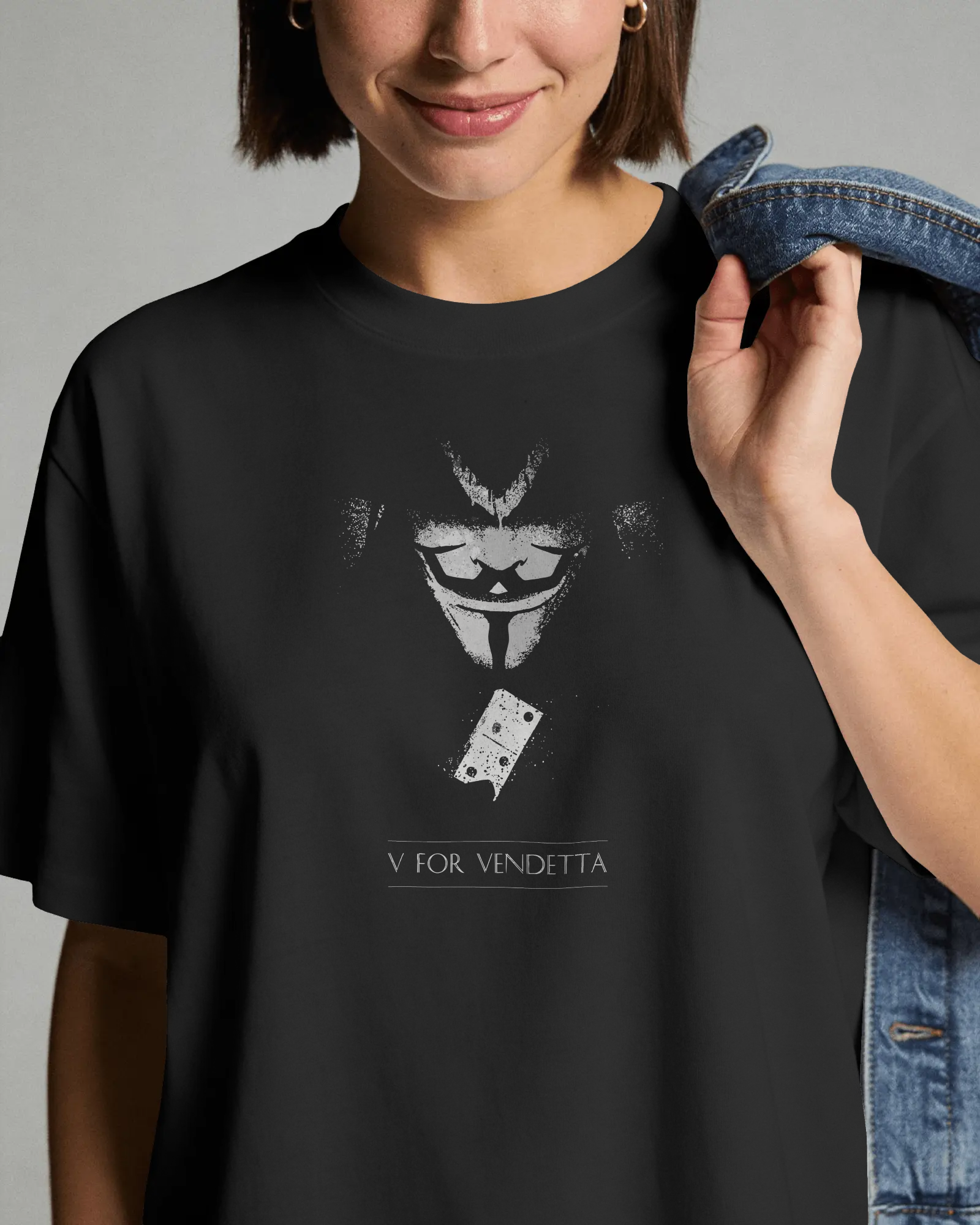 V For Vendetta Siyah Unisex Tişört