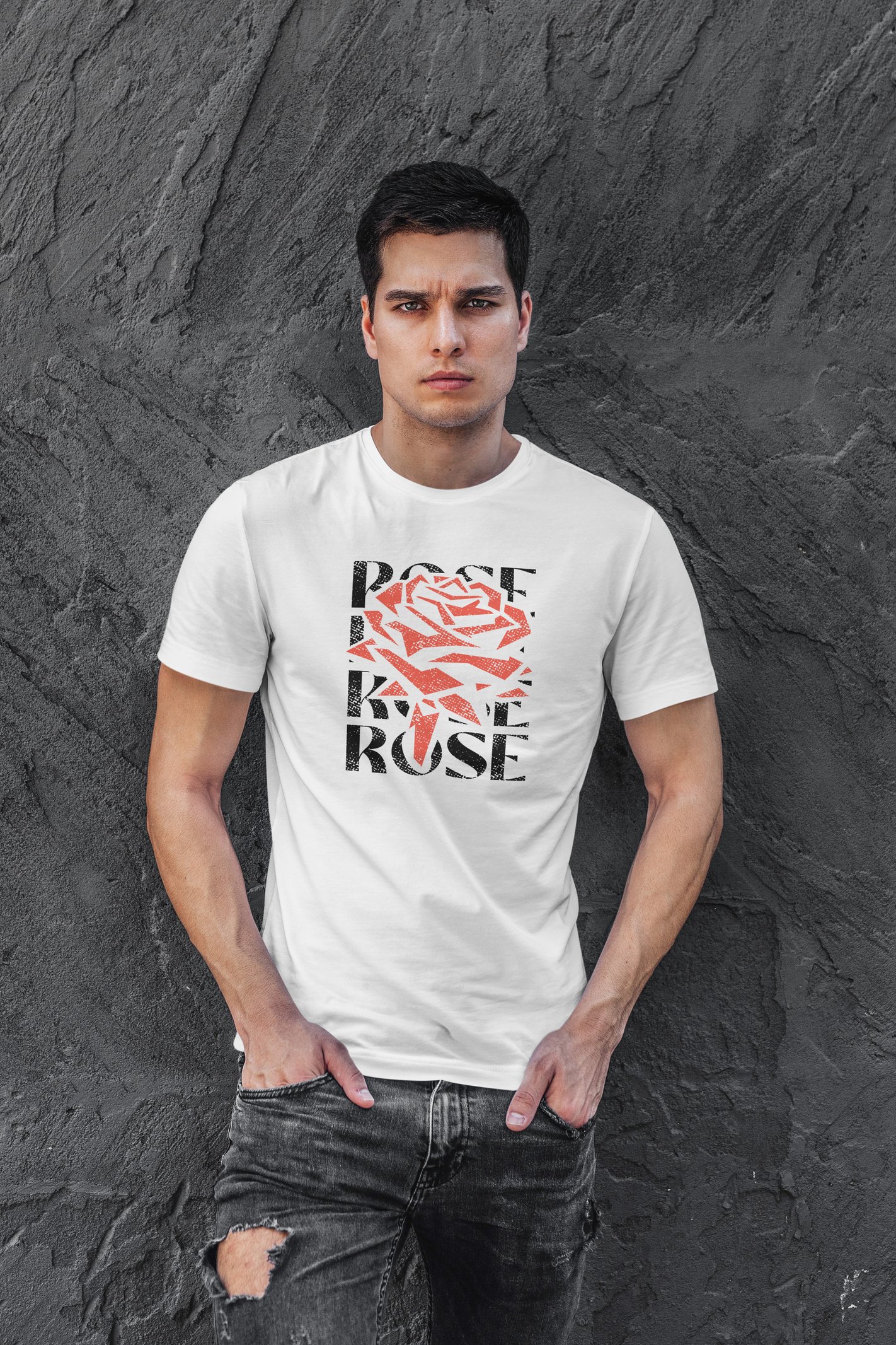 Rose Dijital Baskı Beyaz Unisex Tişört