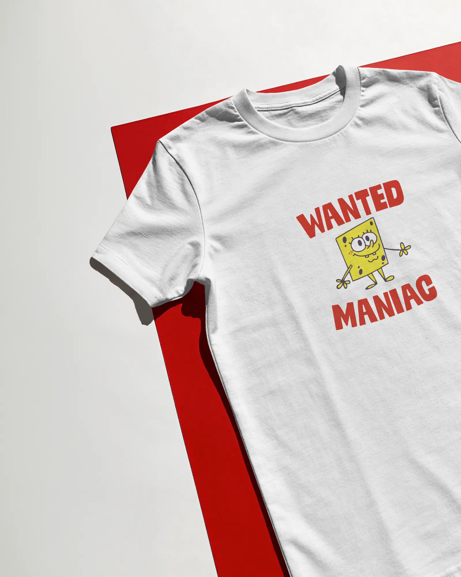 Wanted Maniac Spongebob Unisex Beyaz Tişört