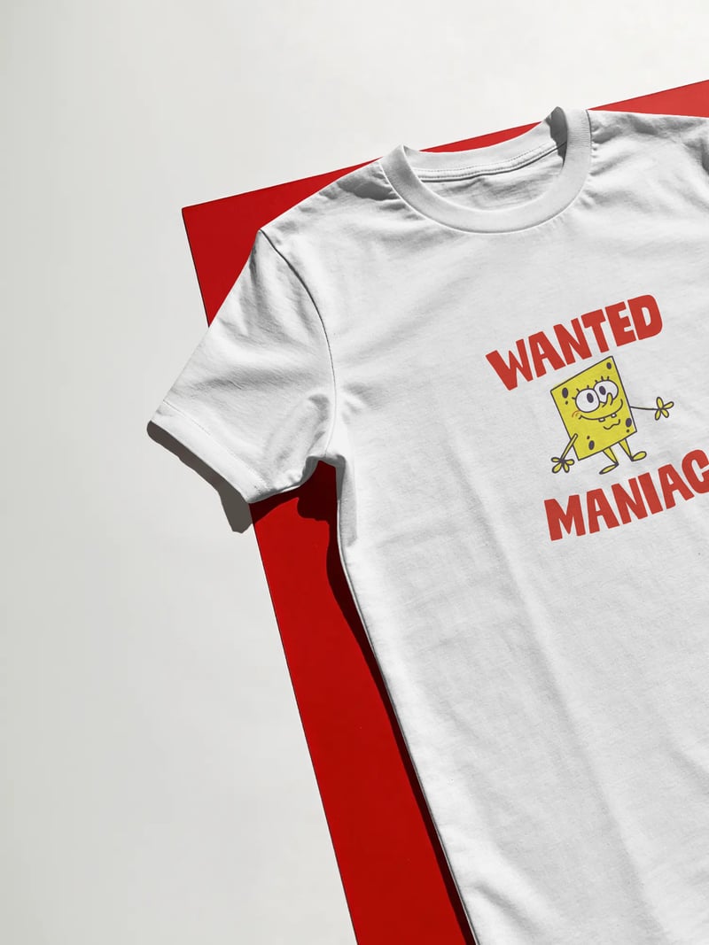 Wanted Maniac Spongebob Unisex Beyaz Tişört