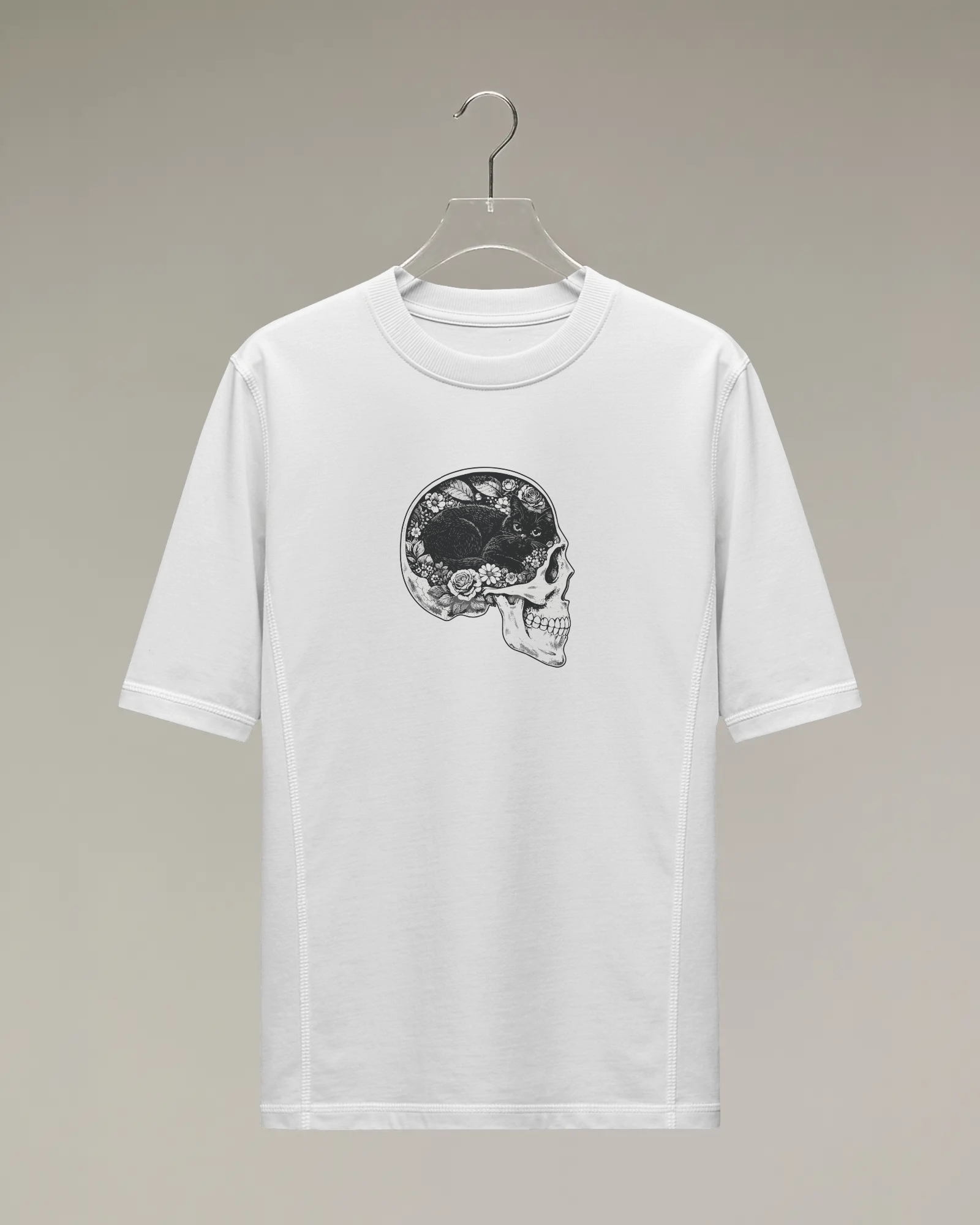 Skull Cat Çiçek Tişört