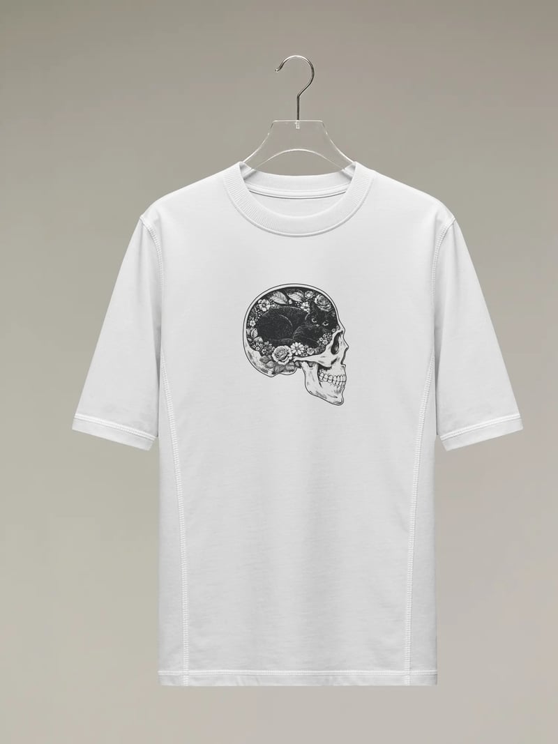 Skull Cat Çiçek Tişört