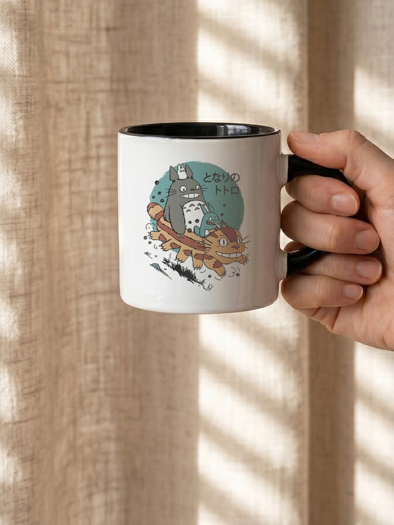 Totoro 180 ml Beyaz Siyah Kahve Kupası
