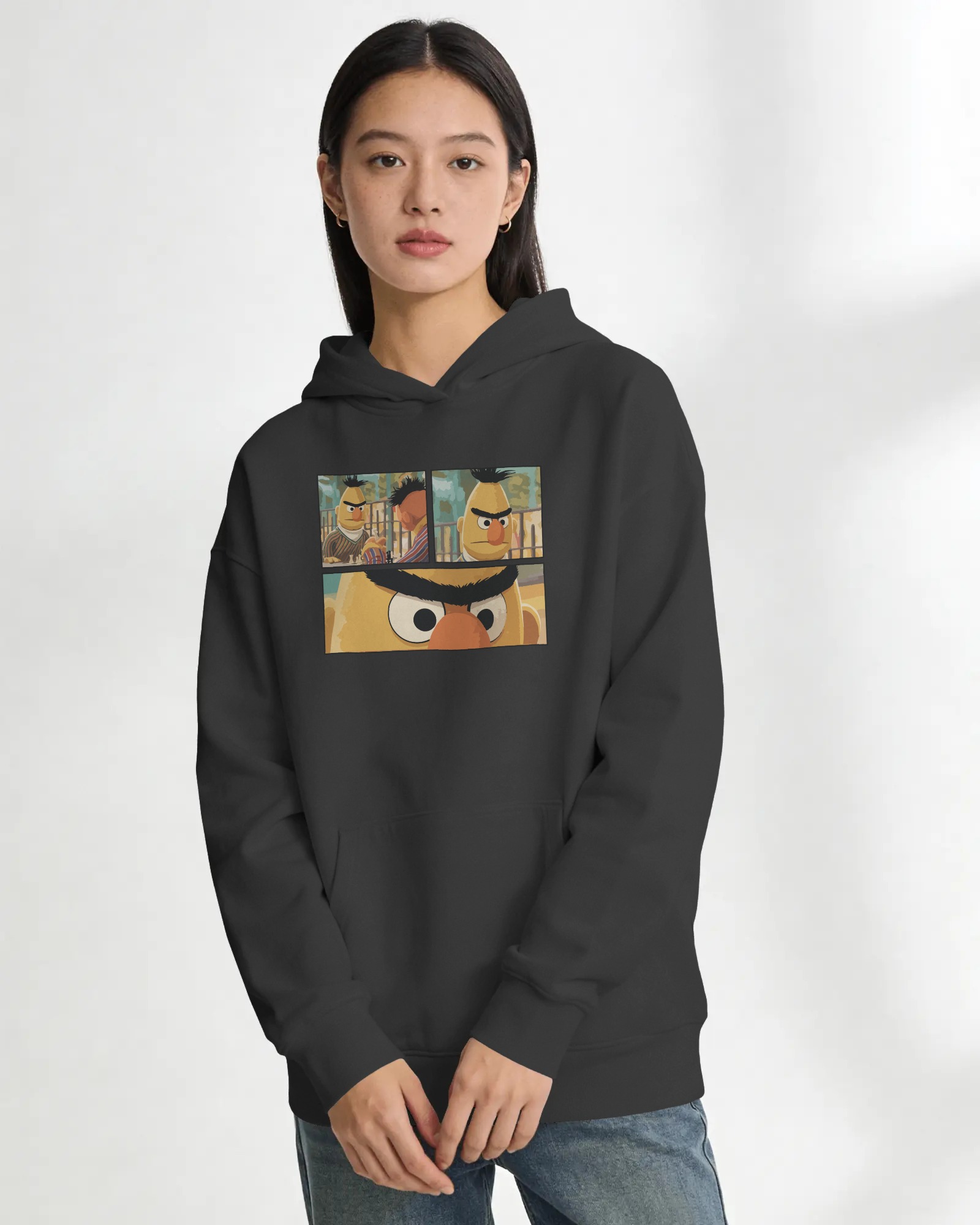 Edi ile Büdü Susam Sokağı Unisex Siyah Kapüşonlu Sweatshirt