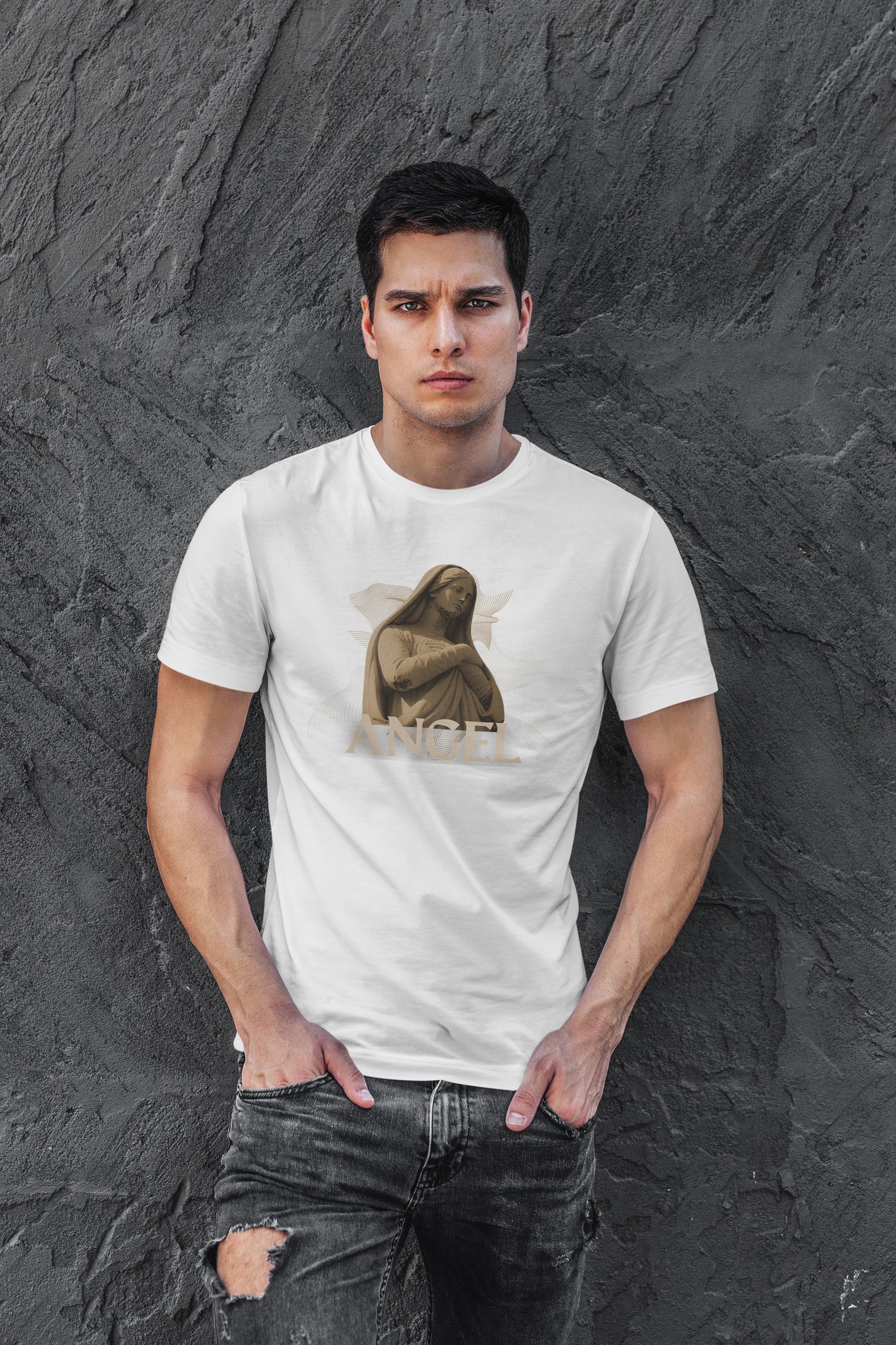 Angel Dijital Baskı Beyaz Unisex Tişört