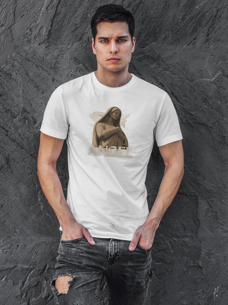 Angel Dijital Baskı Beyaz Unisex Tişört