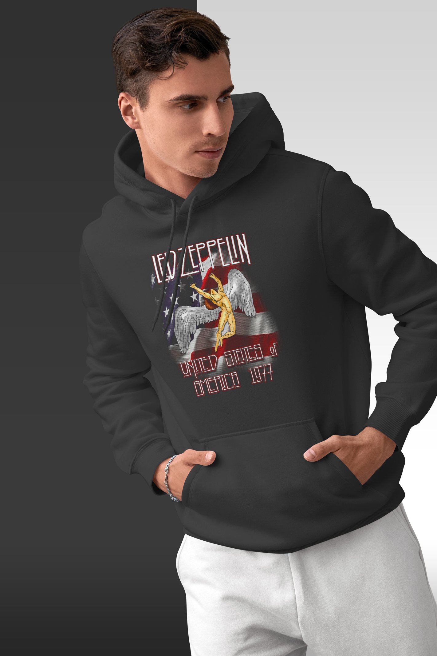 Led Zeppelin Amerikan Bayrağı Kapüşonlu Sweatshirt