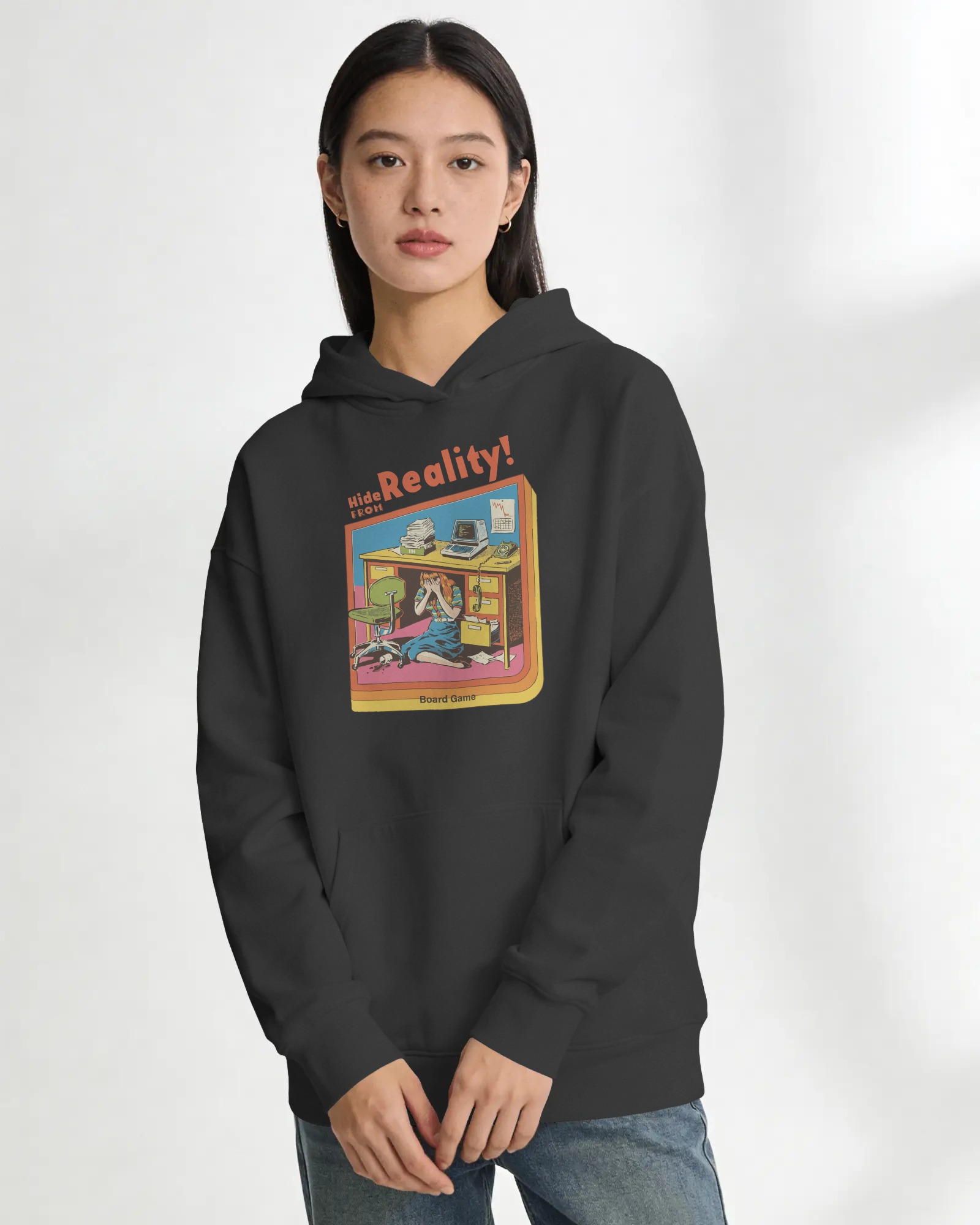Reality Unisex Siyah Kapüşonlu Sweatshirt