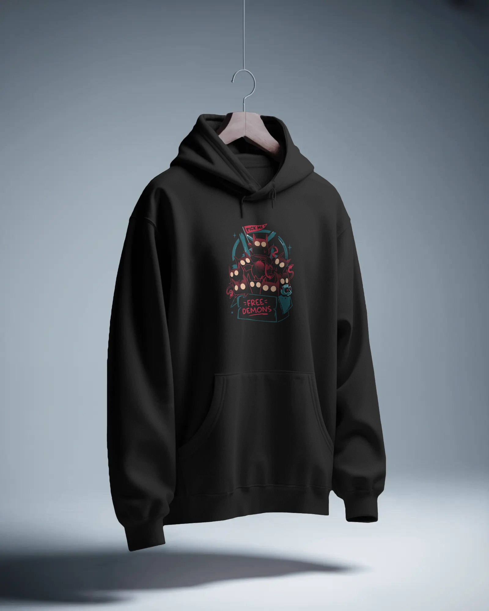 Free Demons Siyah Kapüşonlu Sweatshirt