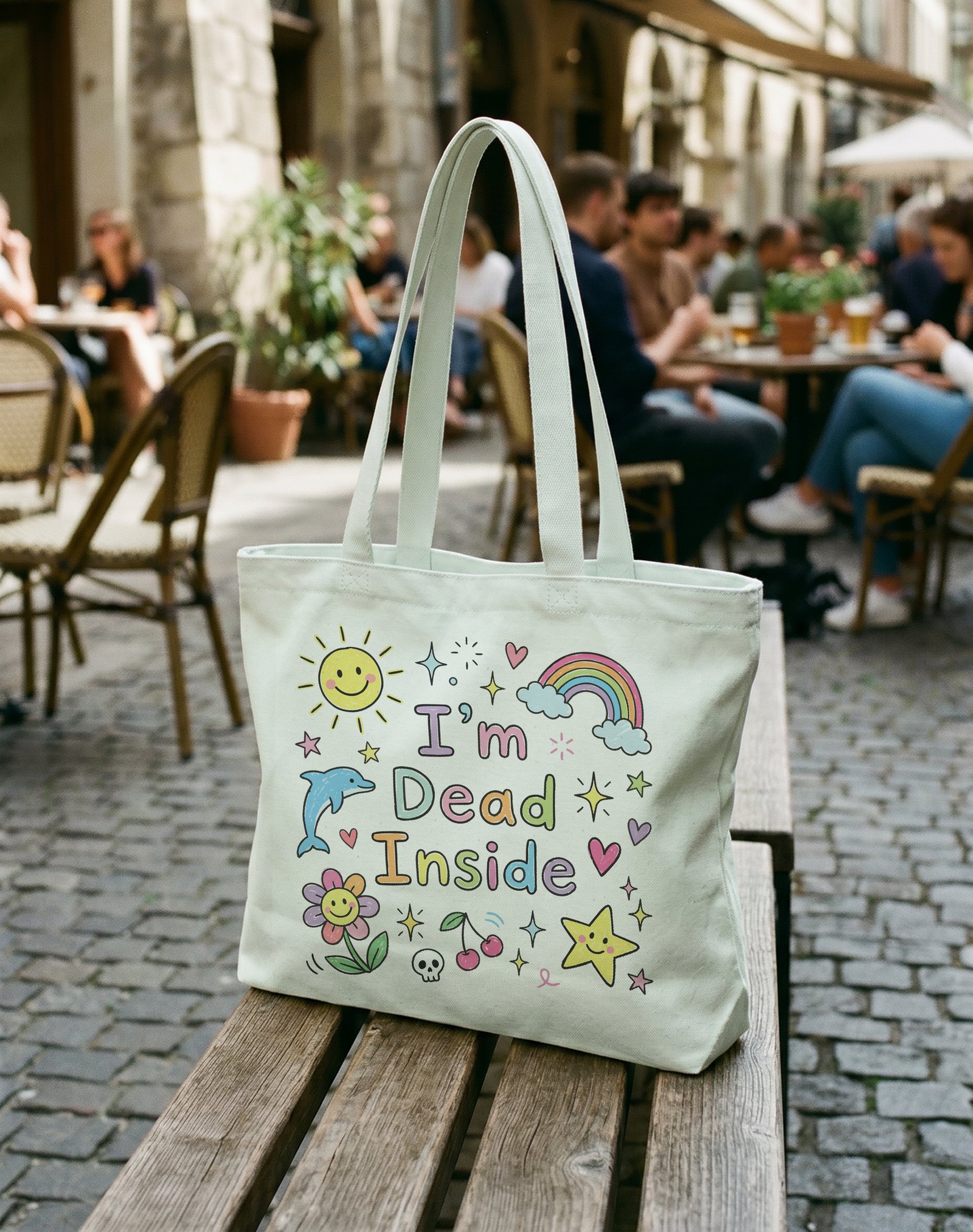 Dead Inside Kanvas Astarlı Fermuarlı Omuz Çantası