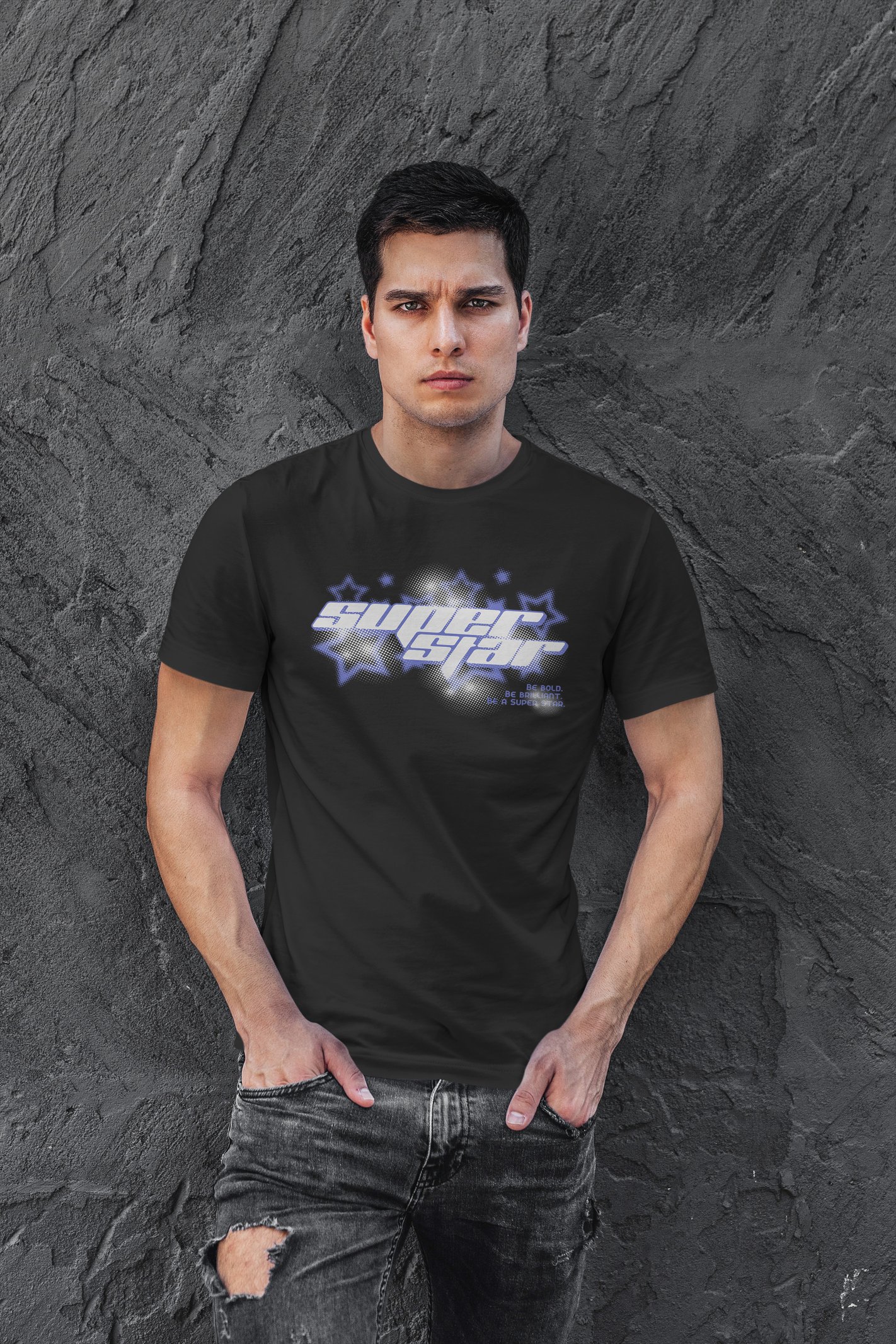 Super Star Dijital Baskı Siyah Unisex Tişört