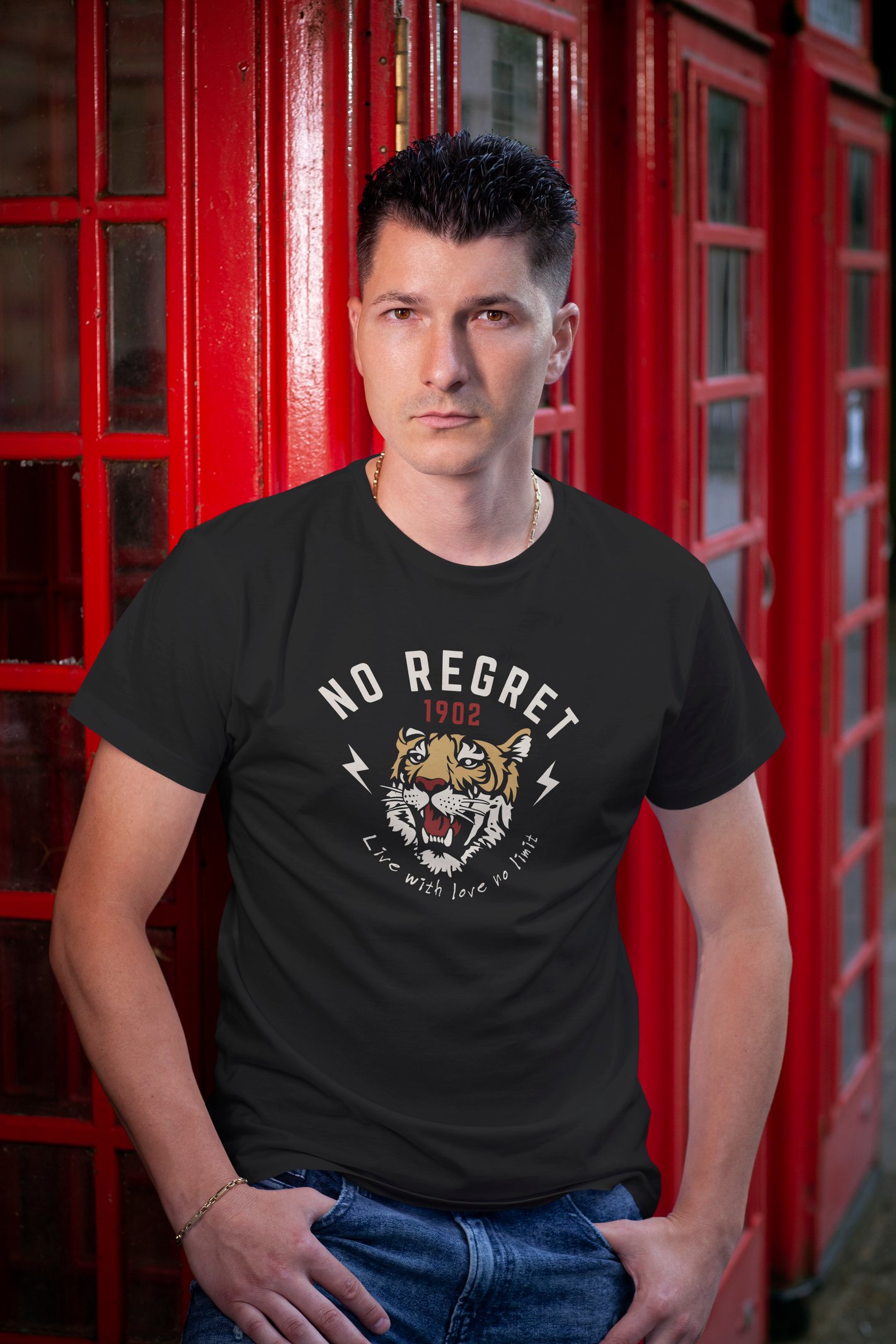 No Regret Dijital Baskı  Unisex Siyah T-Shirt