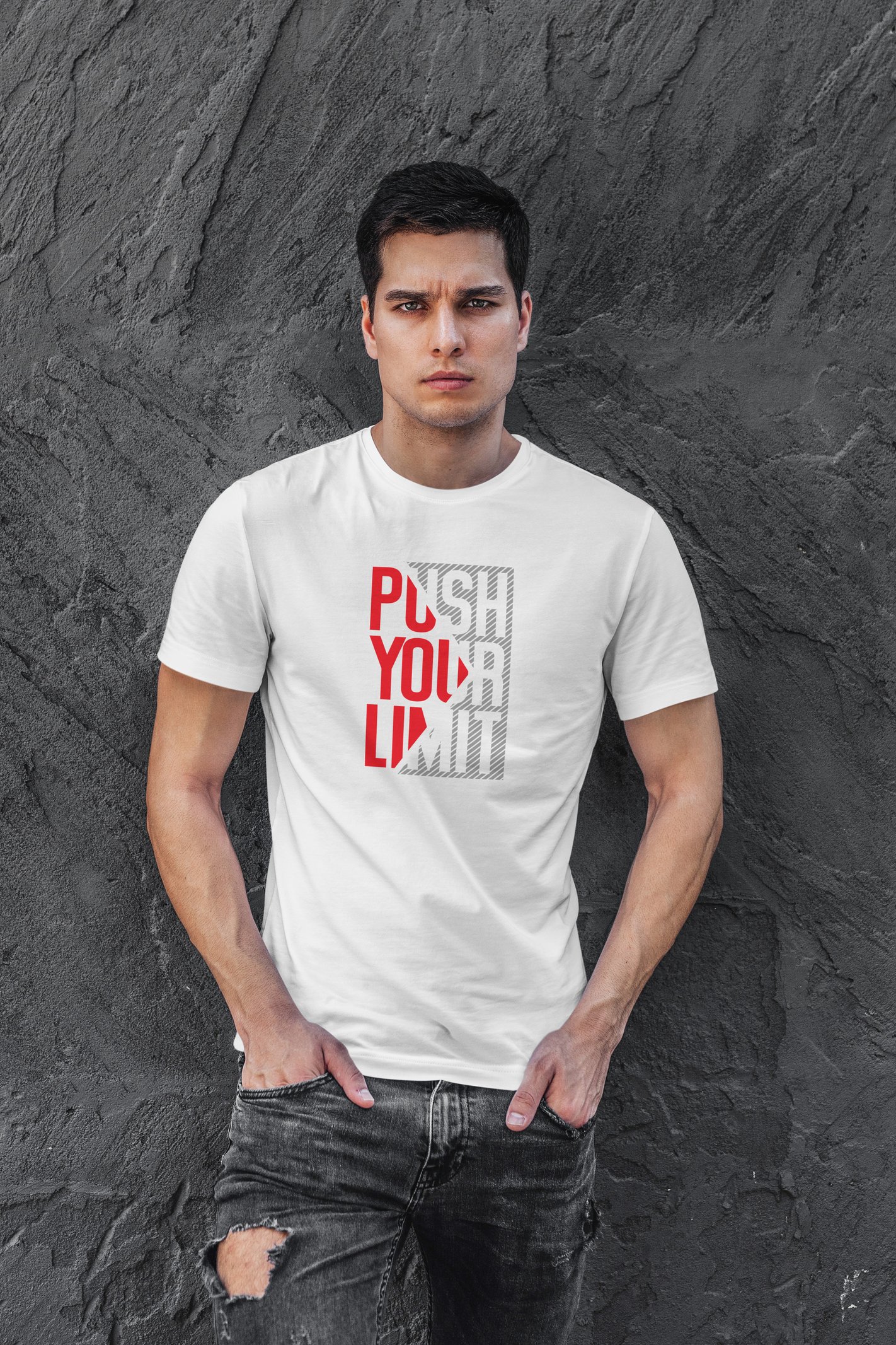 Push Your Limit Dijital Baskı  Unisex Beyaz T-Shirt
