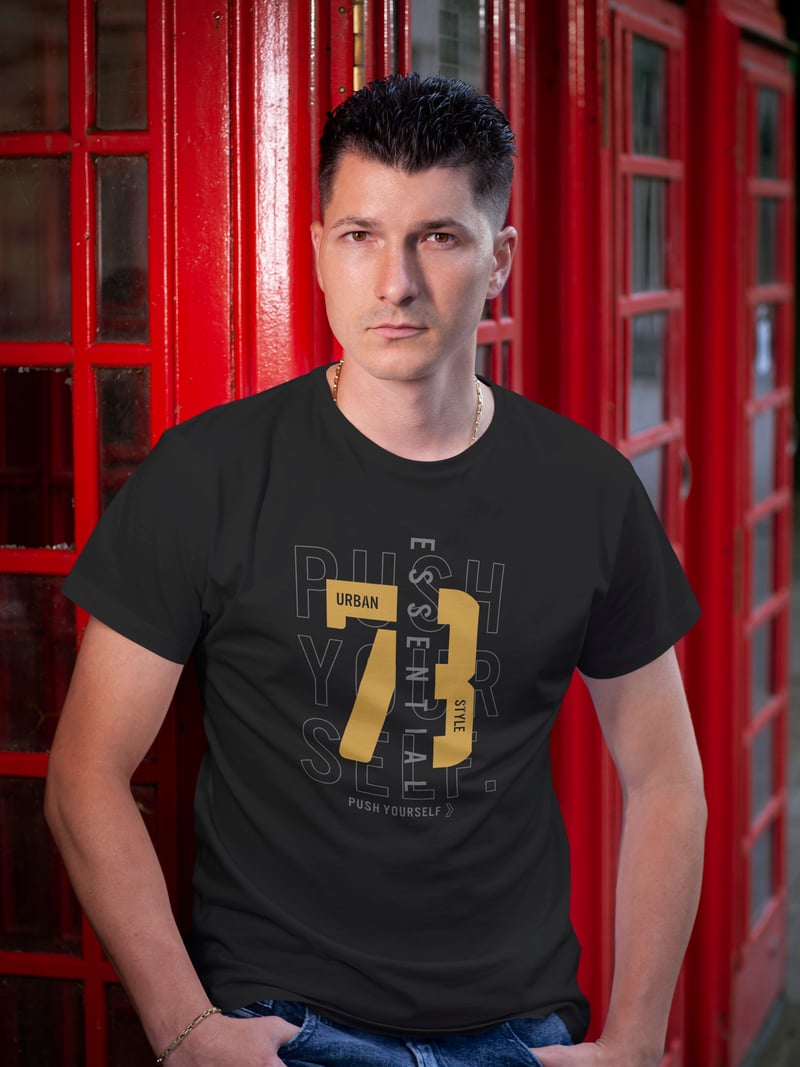 Push Yourself Dijital Baskı  Unisex Siyah T-Shirt