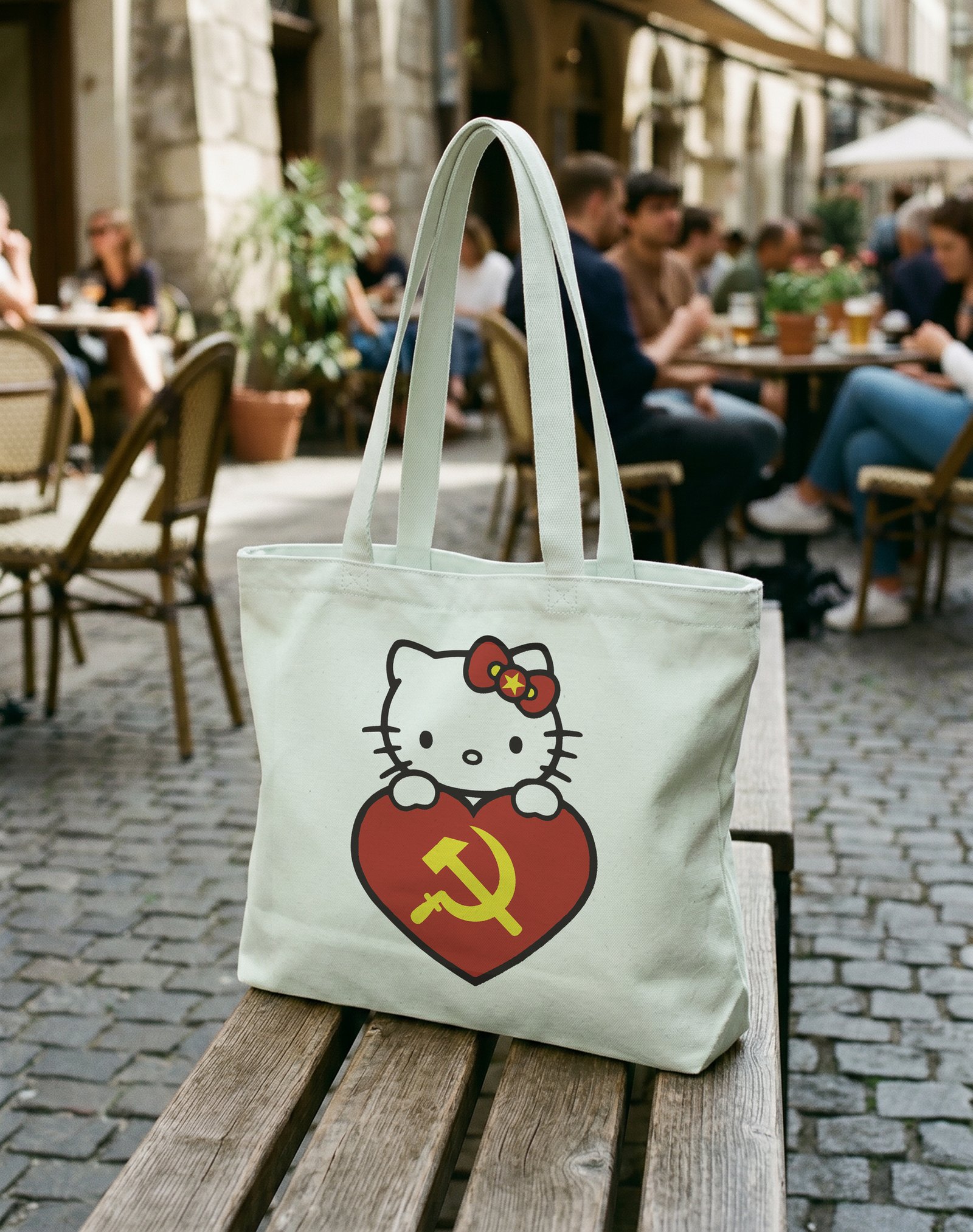 Socialist Hello Kitty Fermuarlı Astarlı Körüklü Kanvas Çanta 35 x 40 cm