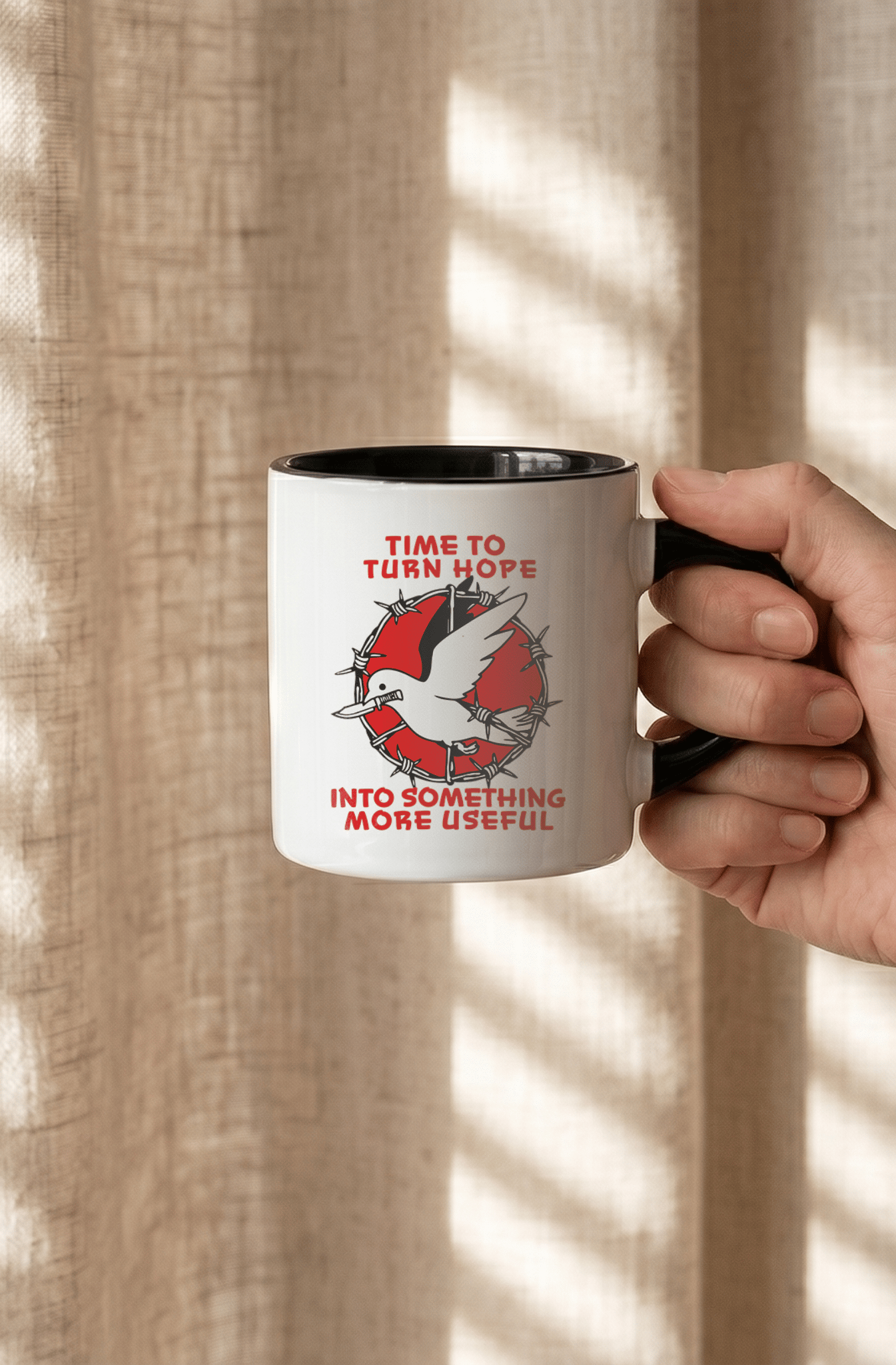 Time To Turn Hope 180 ml Beyaz Siyah Kahve Kupası