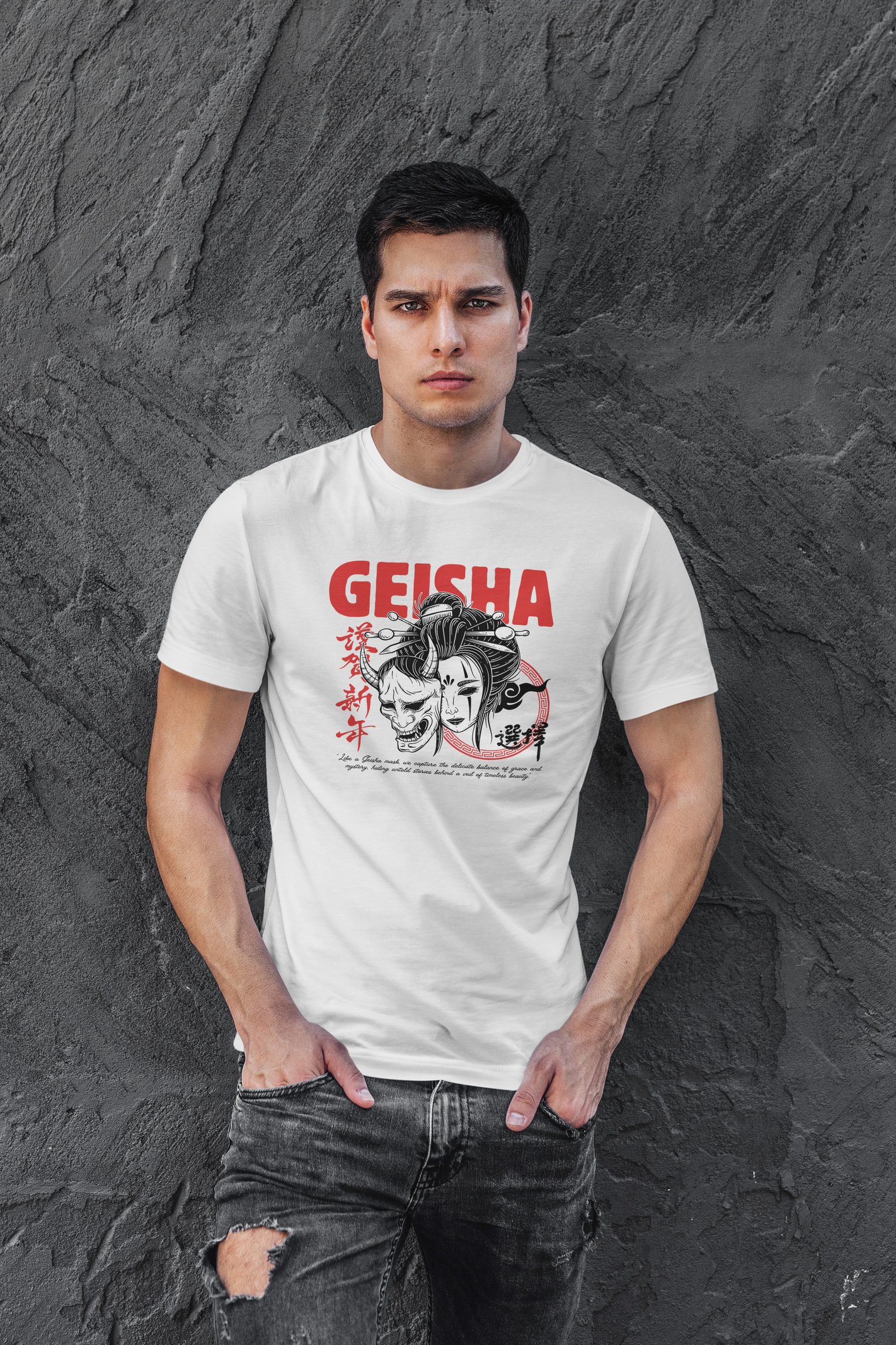 Geisha Dijital Baskı Beyaz Unisex Tişört