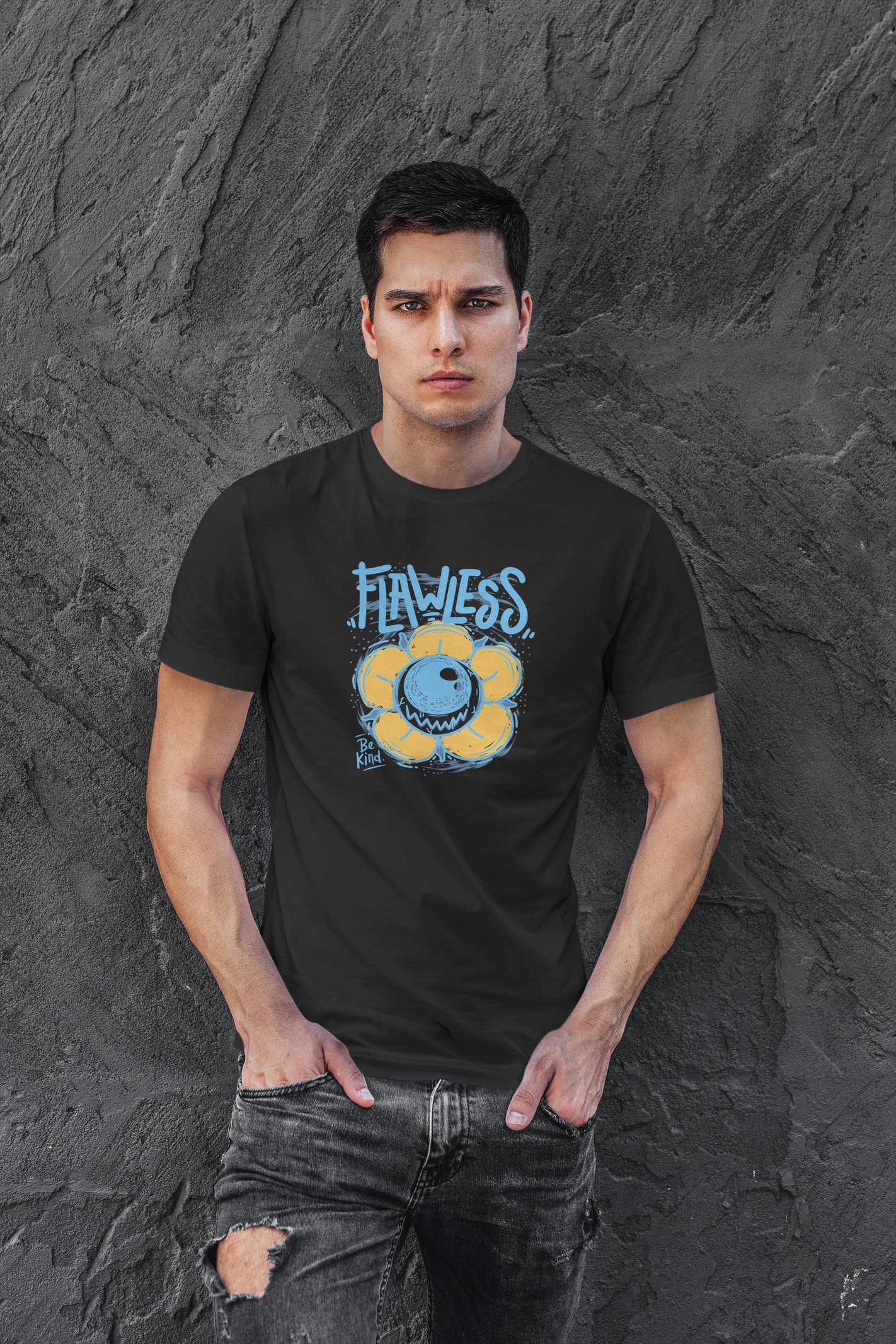 Flawless Dijital Baskı Siyah Unisex Tişört