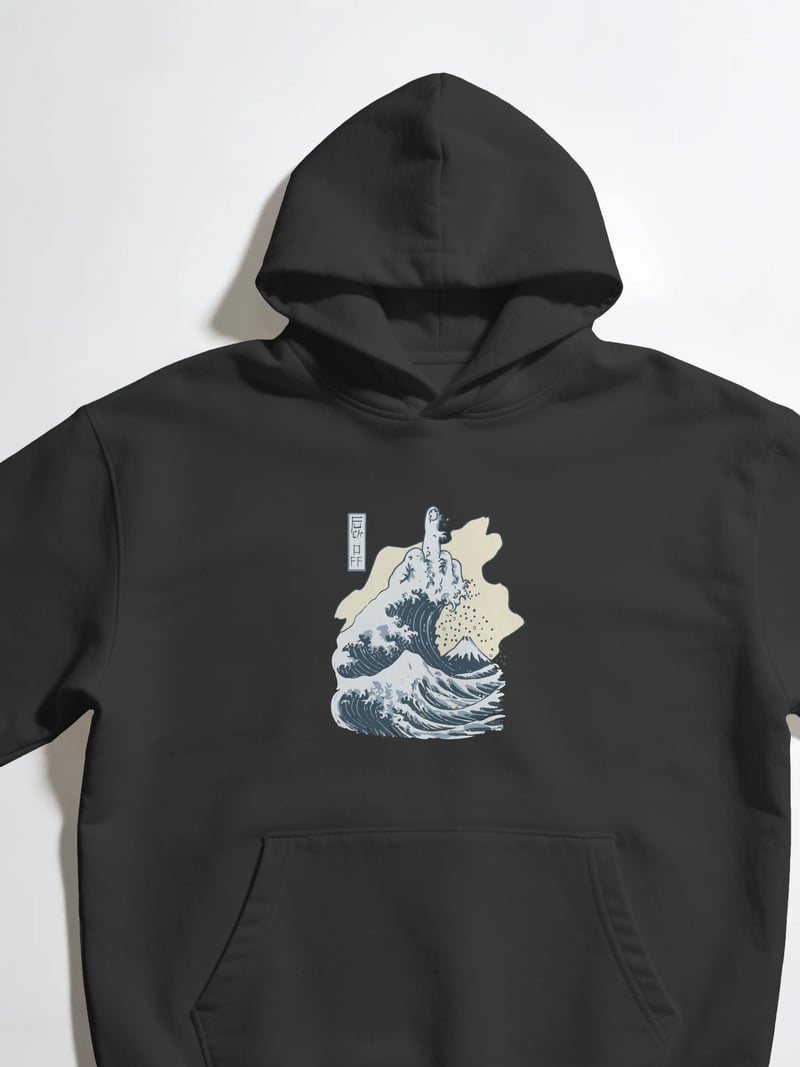 Waves Unisex Siyah Kapüşonlu Sweatshirt