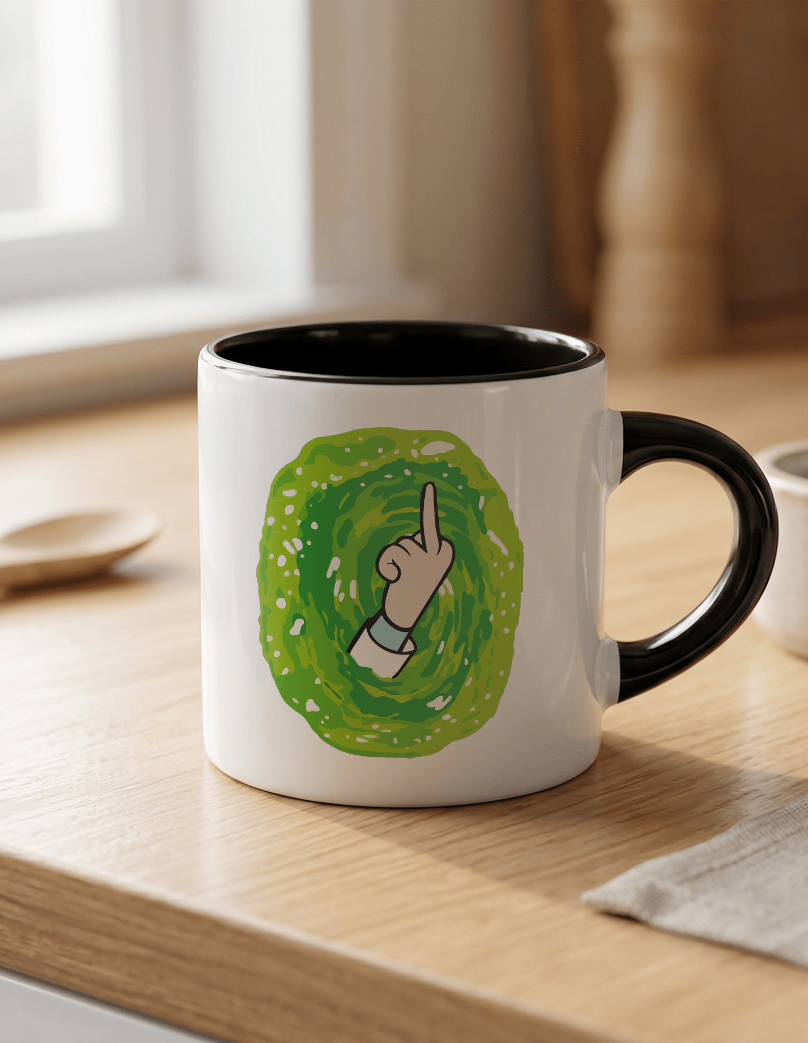 Rick and Morty 180 ml Beyaz Siyah Kahve Kupası