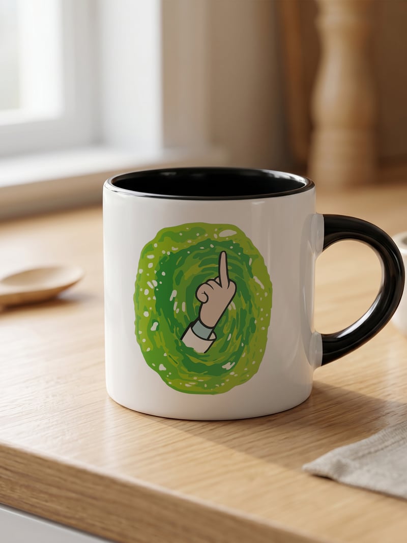 Rick and Morty 180 ml Beyaz Siyah Kahve Kupası