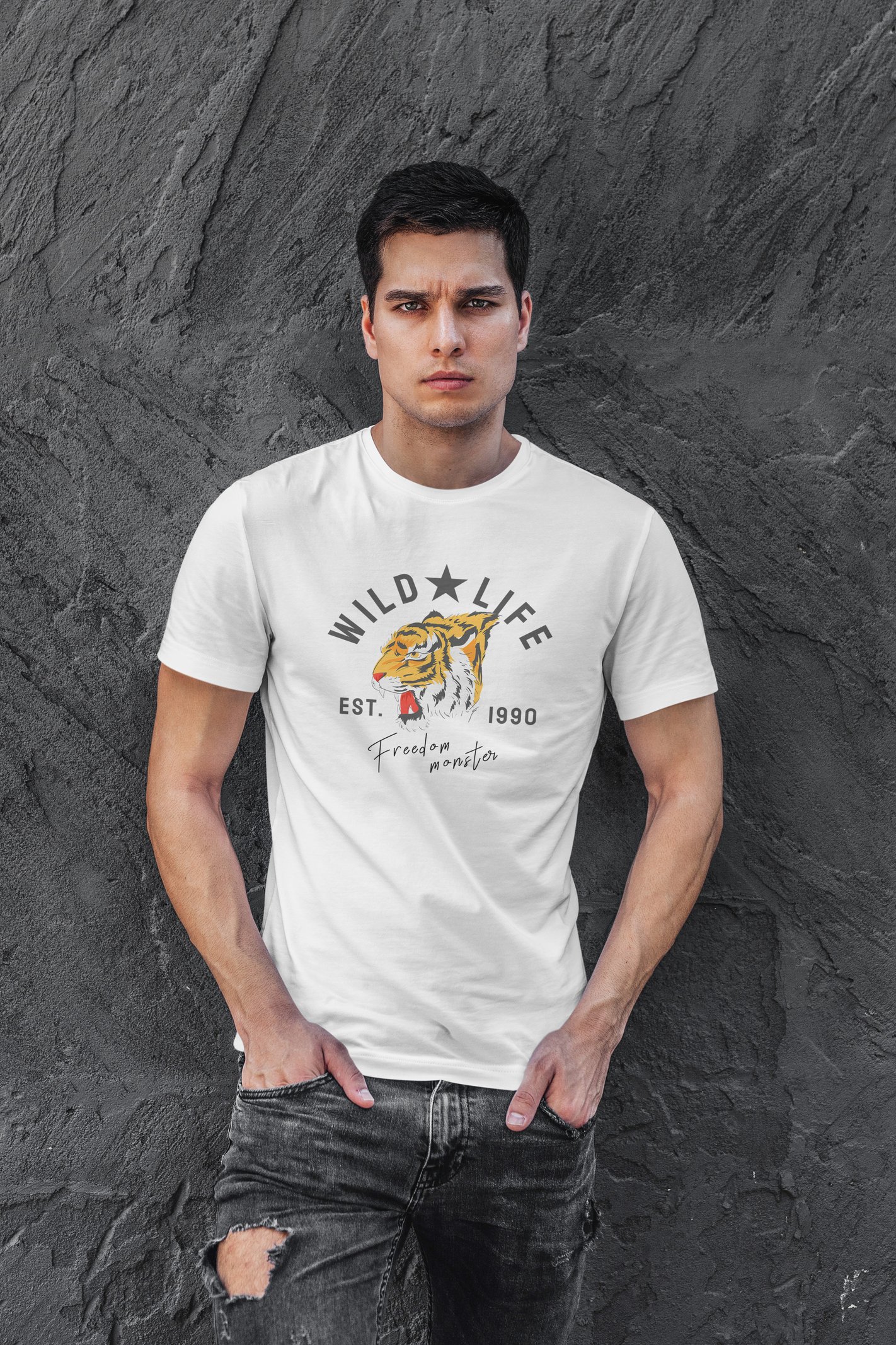 Wild Life Dijital Baskı  Unisex Beyaz T-Shirt