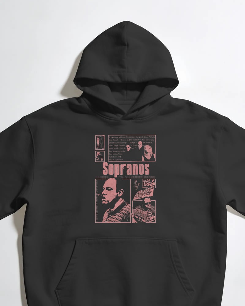 Siyah oversize kapüşonlu sweatshirt üzerinde The Sopranos baskısı, vintage tarzı, fotoğraf 1/3