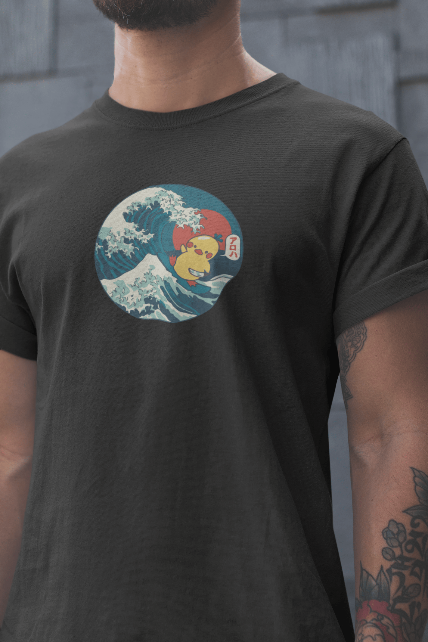 Kanagawa Duck Unisex Siyah Tişört