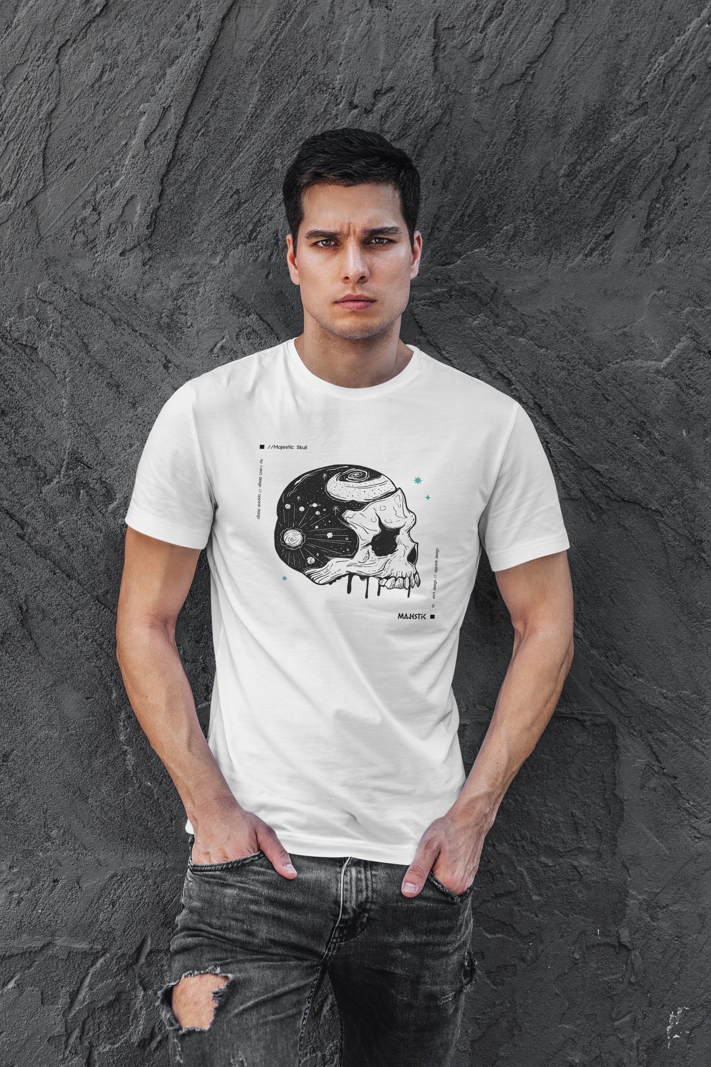Majestic Dijital Baskı Beyaz Unisex Tişört