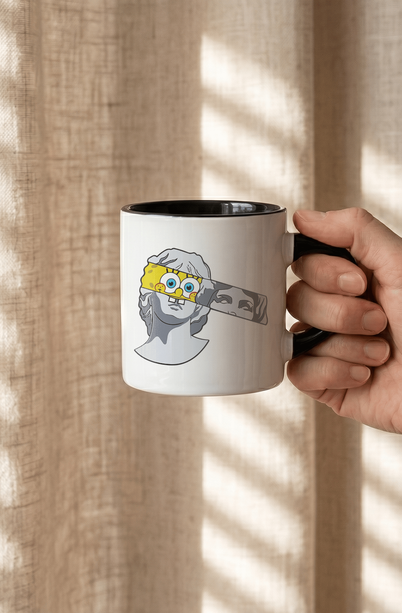 Spongebob Squarepants 180 ml Beyaz Siyah Kahve Kupası
